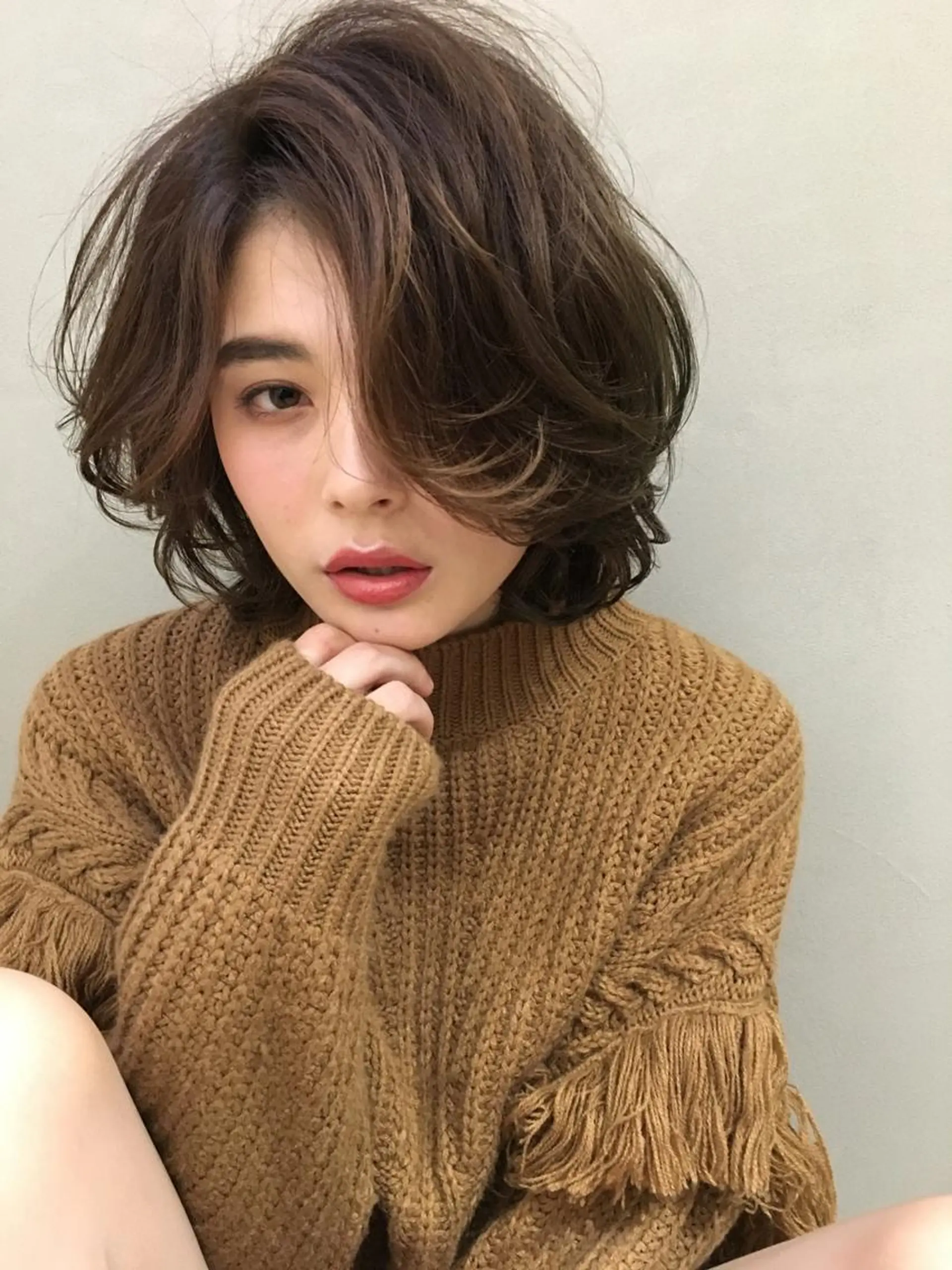 ミディアム カラー ミディアムパーマ アッシュ ベージュカラー ボブ 代表　土屋ヒロユキ ショートカットのヘアスタイル