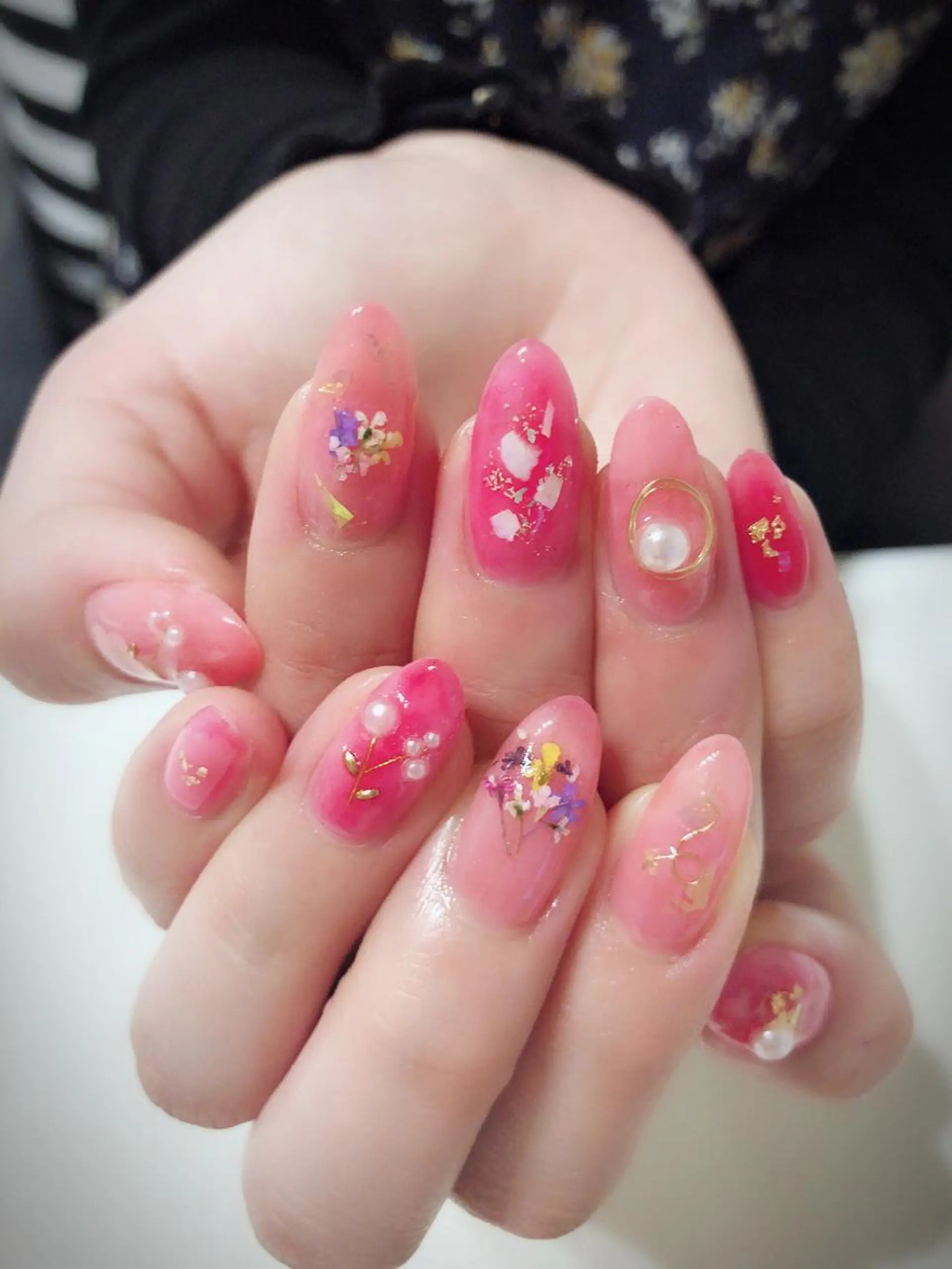 ネイル クリアネイル フラワーネイル ピンク ハンドネイル * haruのネイルデザイン