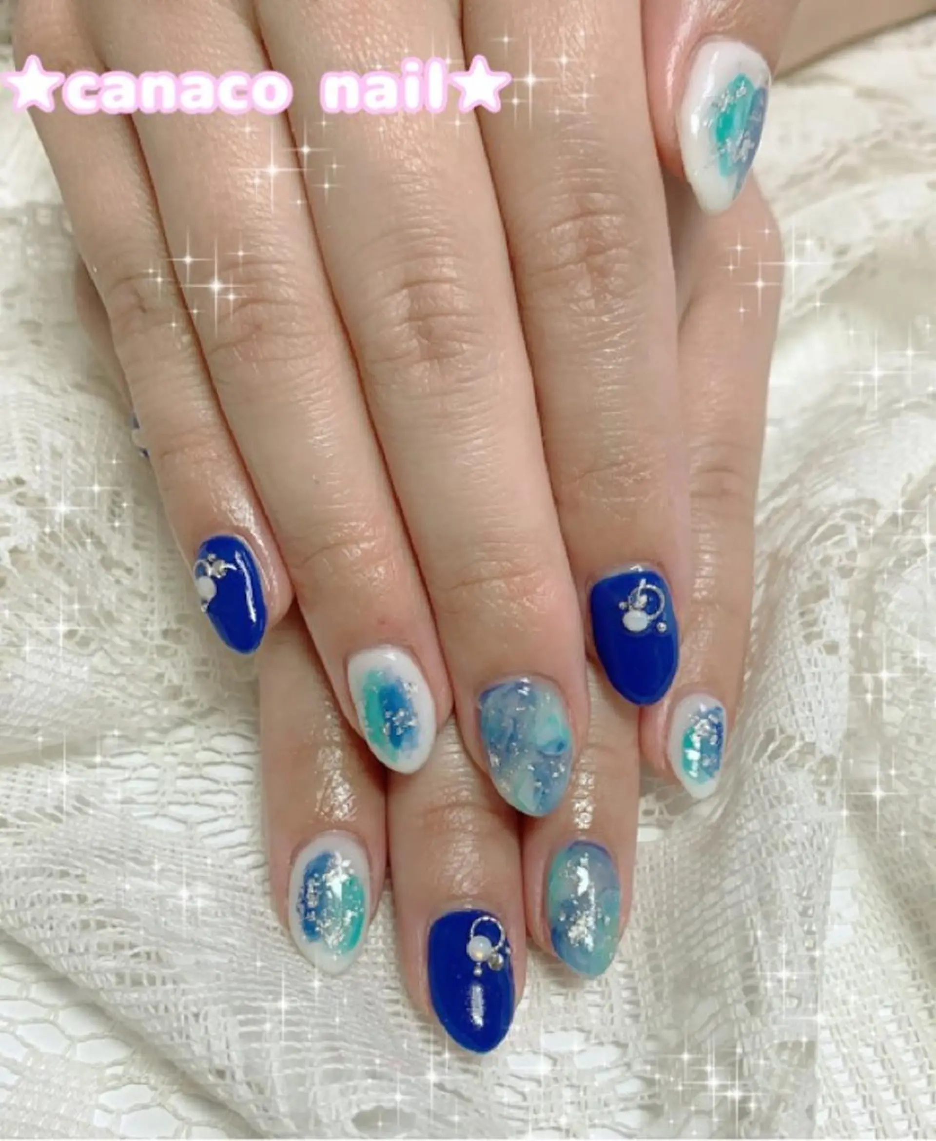 ネイル ブルー ニュアンスネイル ハンドネイル ハンドケア ベテランネイル cnc  nailのネイルデザイン