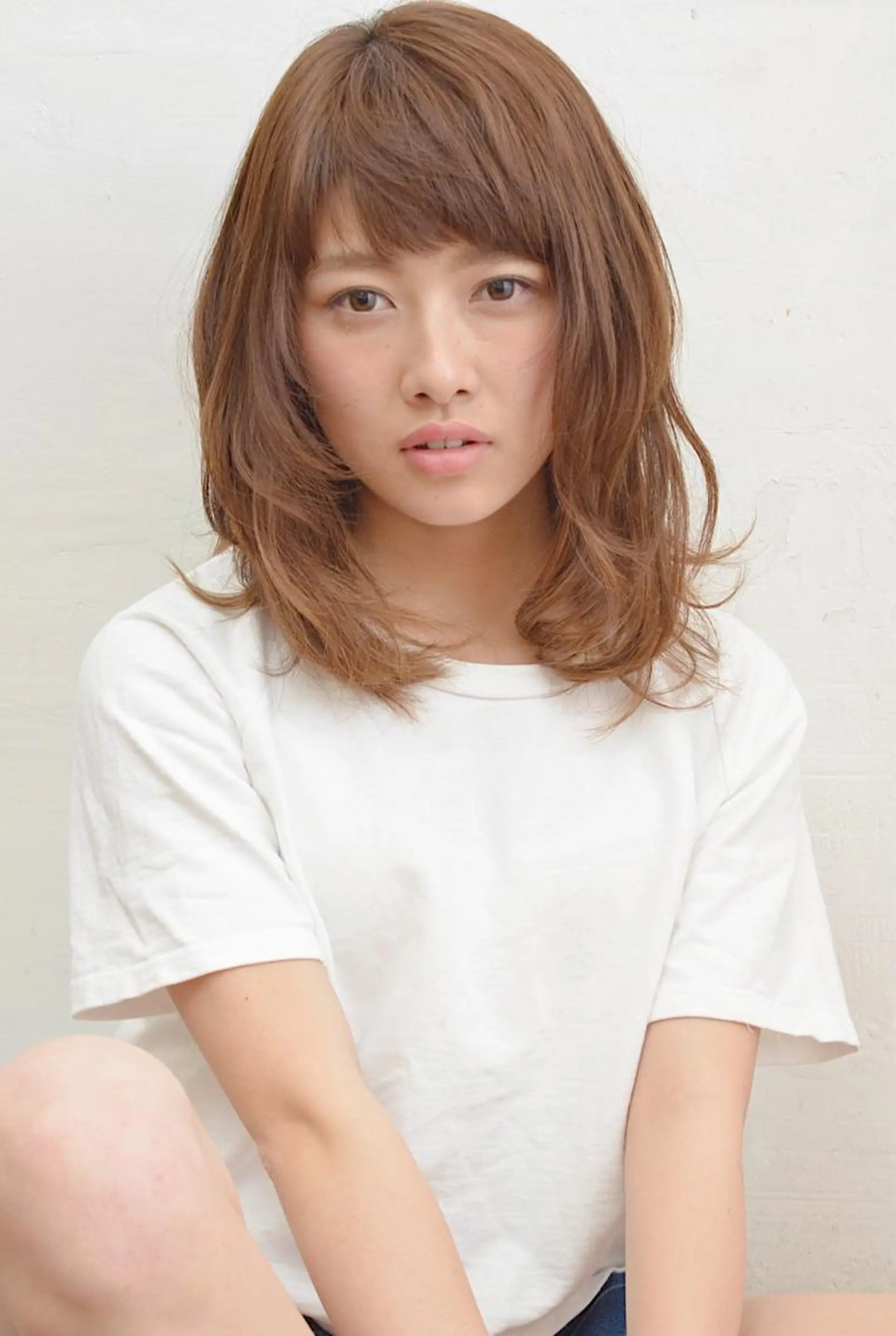 ミディアム カラー ベージュカラー レイヤーカット カット ヘアカラー トリートメント 溝口 恭章のヘアスタイル