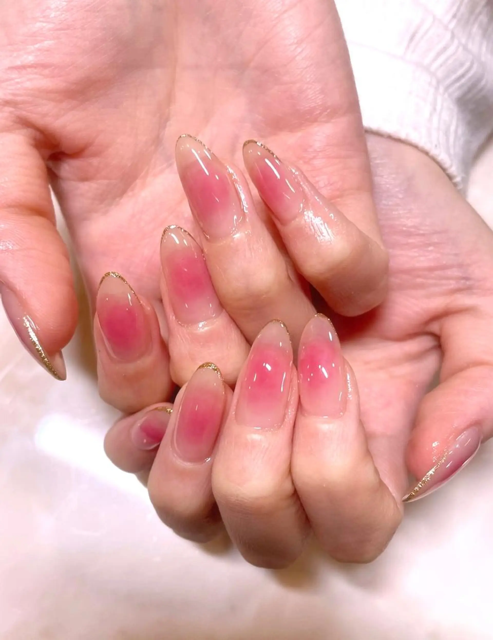 ネイル チークネイル ジェルネイル ゴールド ラメ(グリッター) オレンジ PRIMO<マツパ> 原宿/明治神宮前のマツエク・マツパデザイン