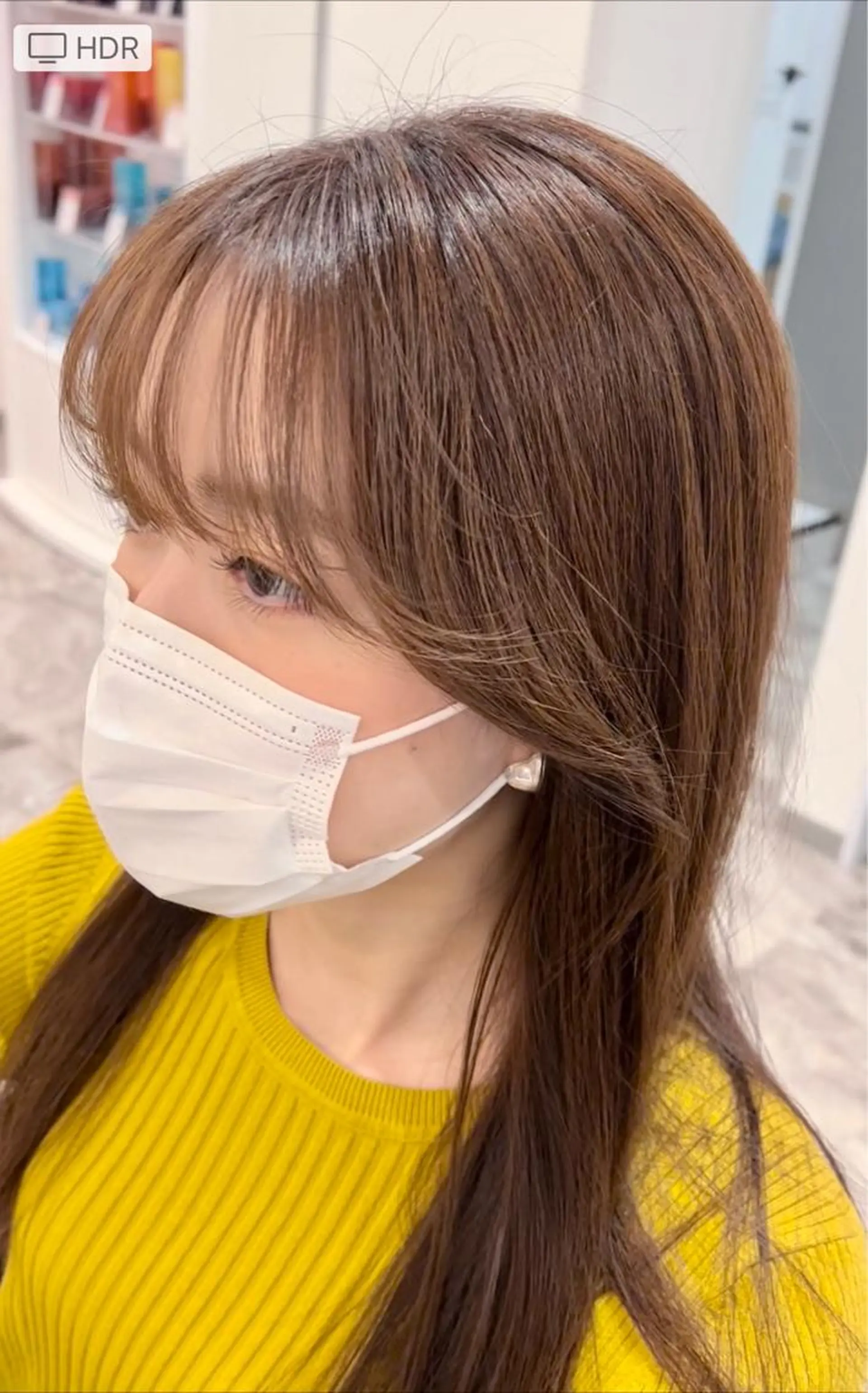 ミディアム 韓国風ヘア サイドバング カット ブリーチ毛に縮毛矯正 ✨カラー✨山田 正幸のヘアスタイル