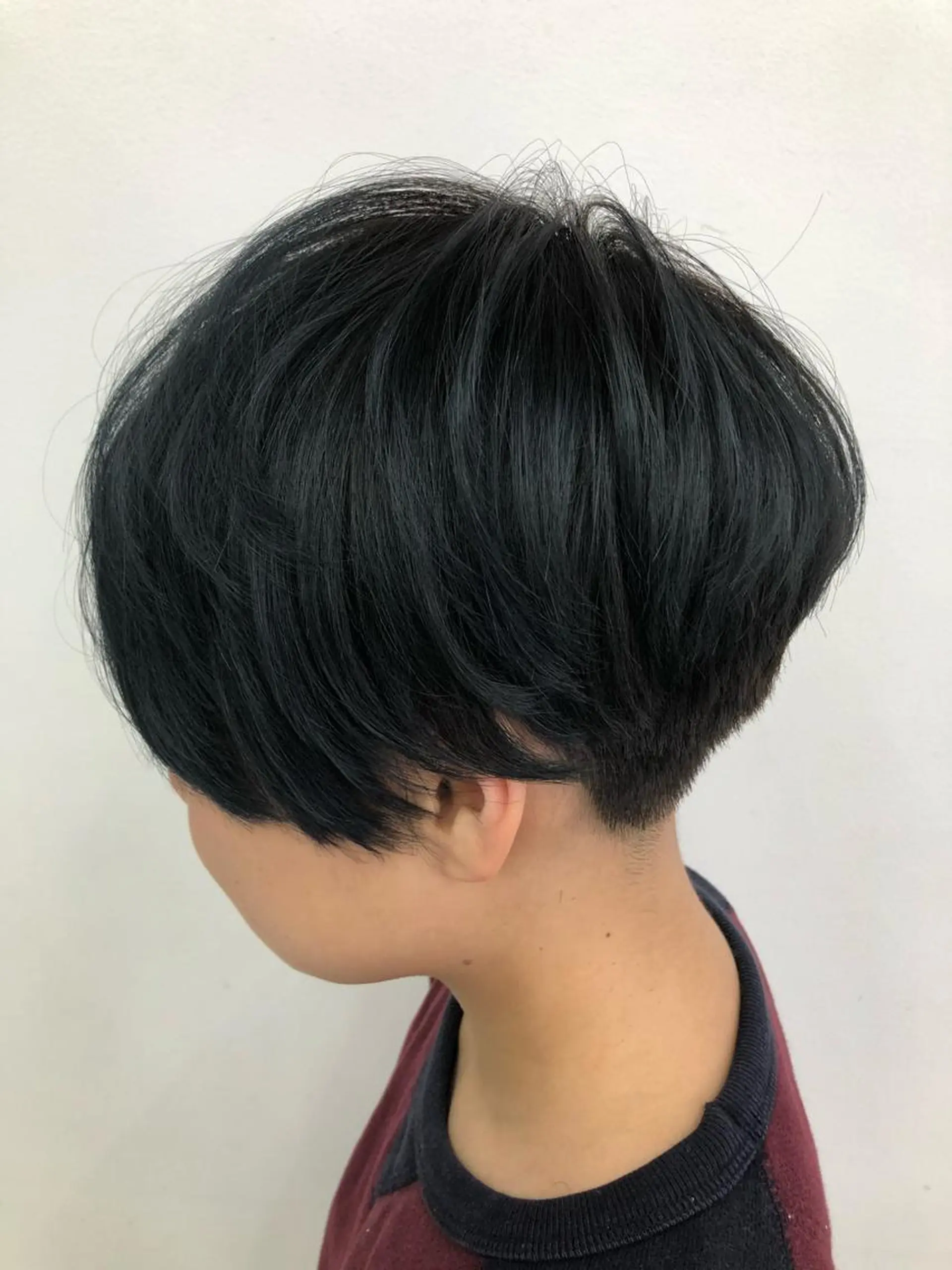 ショート カラー 黒髪 ブリーチ 透明感カラー ネイビーカラー 岩崎 裕司のヘアスタイル