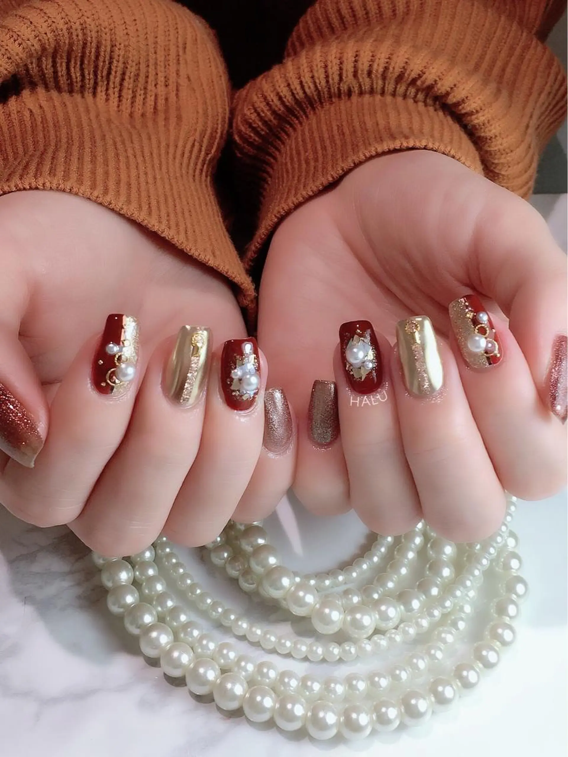 ネイル ボルドー ゴージャス 冬ネイル クリスマス HALU ハルのネイルデザイン