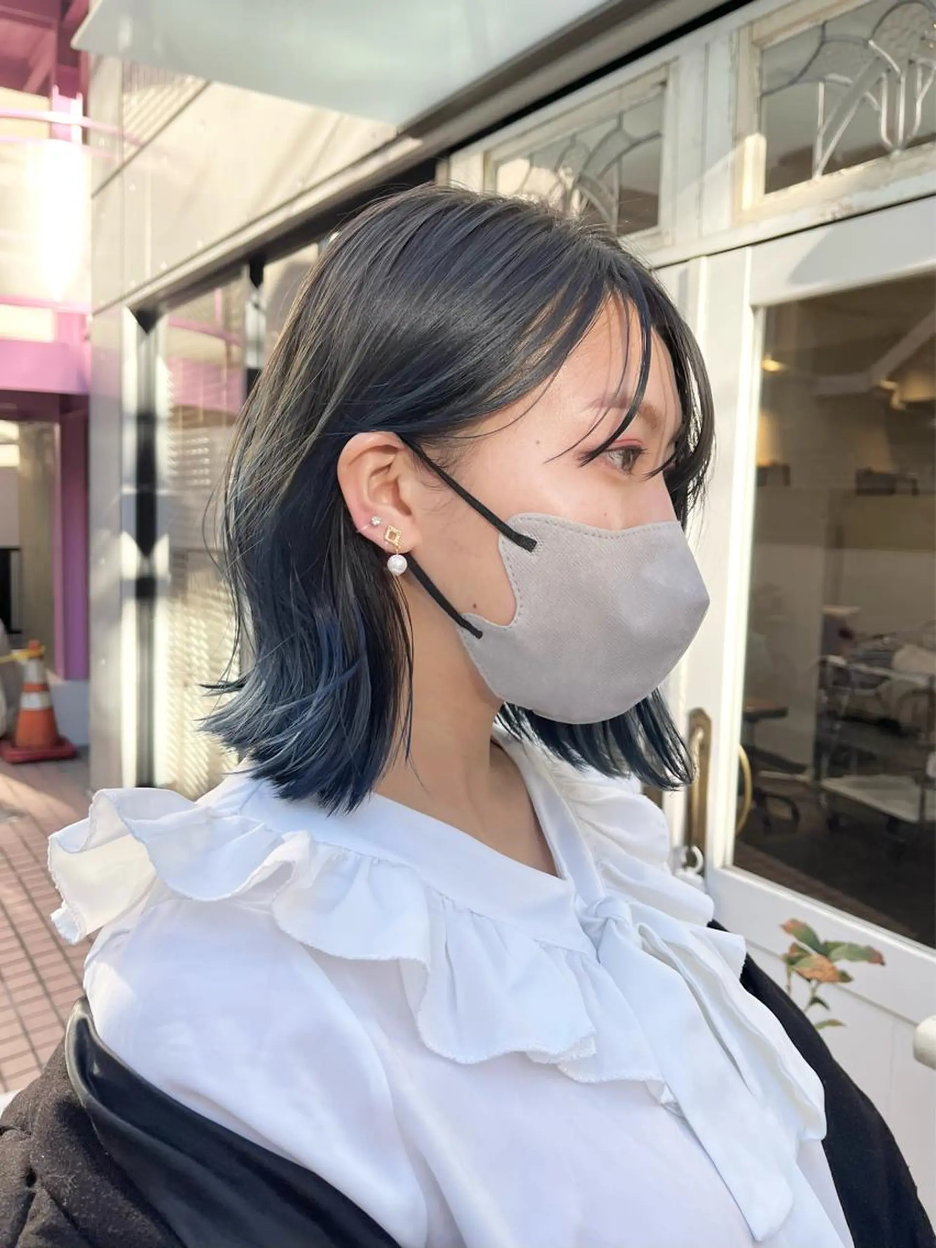 ミディアム カラー 黒髪 ブルーカラー ブルーブラック 髪質改善 髪質改善☆ 縮毛矯正miyuのヘアスタイル