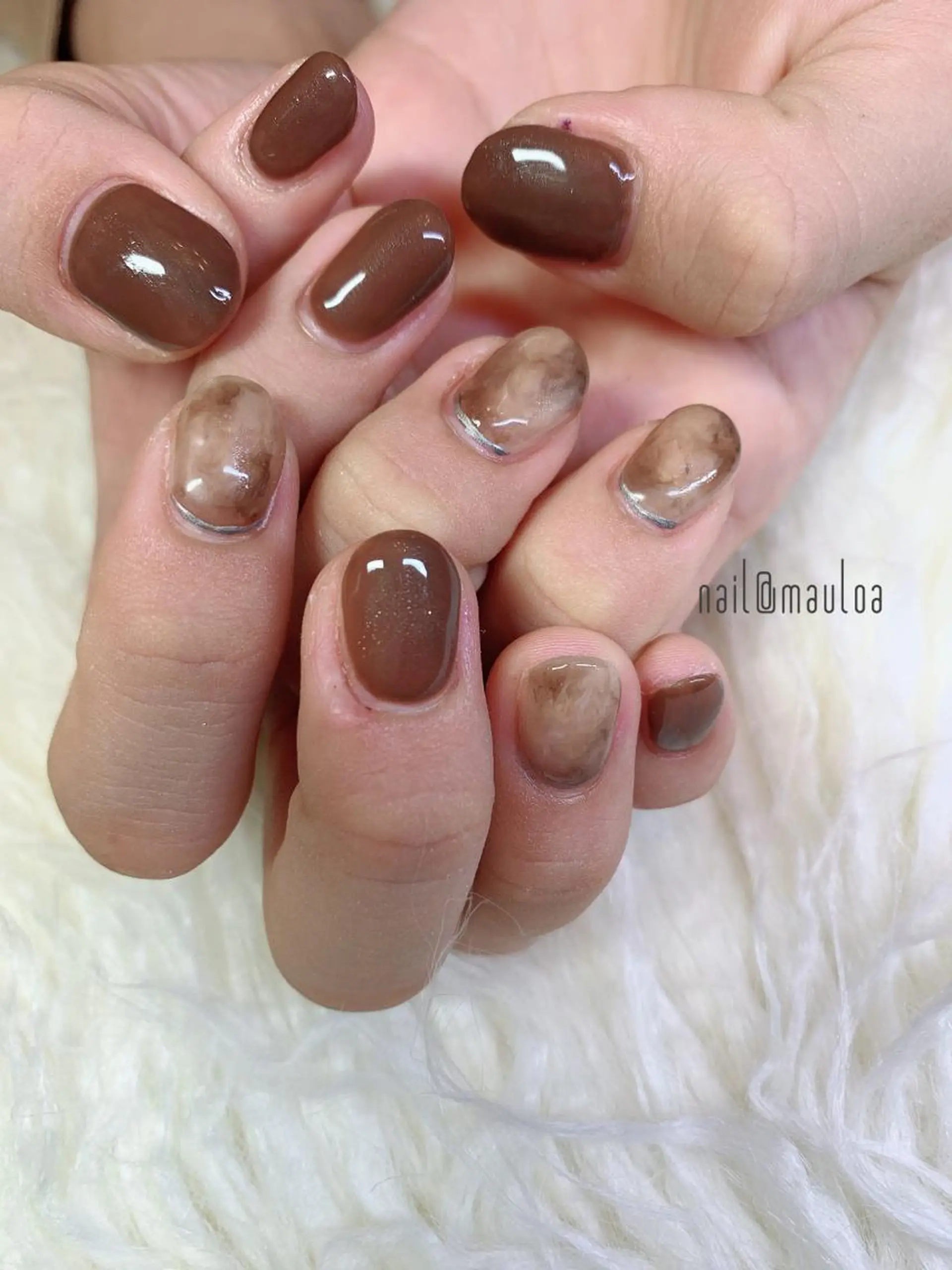 ネイル ブラウン 大理石ネイル(マーブル) ニュアンスネイル シルバー pipi ..のネイルデザイン