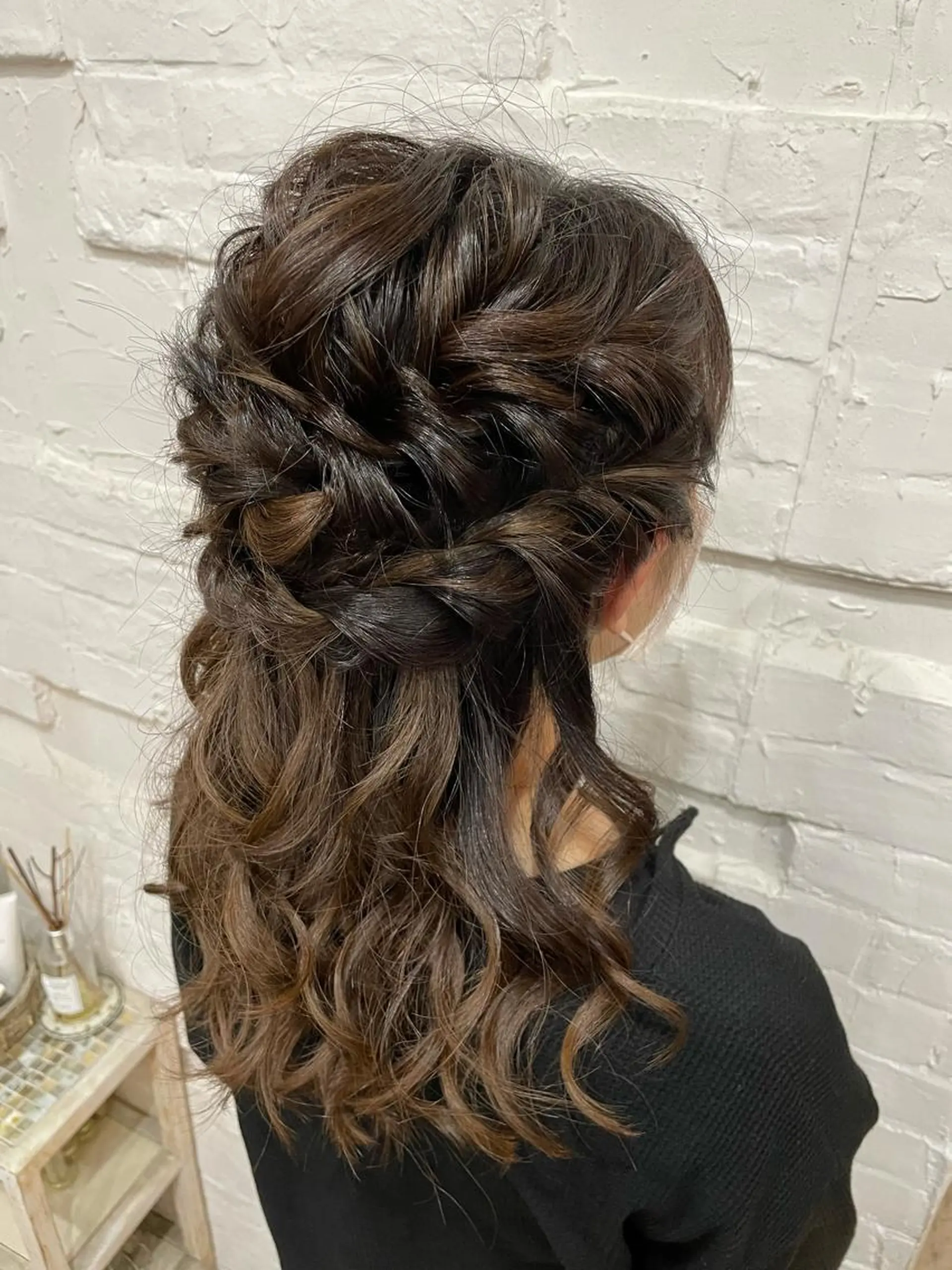 セミロング ヘアアレンジ ハーフアップ ヘアセット 【ピンク/韓国ヘア/ ヘアセット】亜海のヘアスタイル