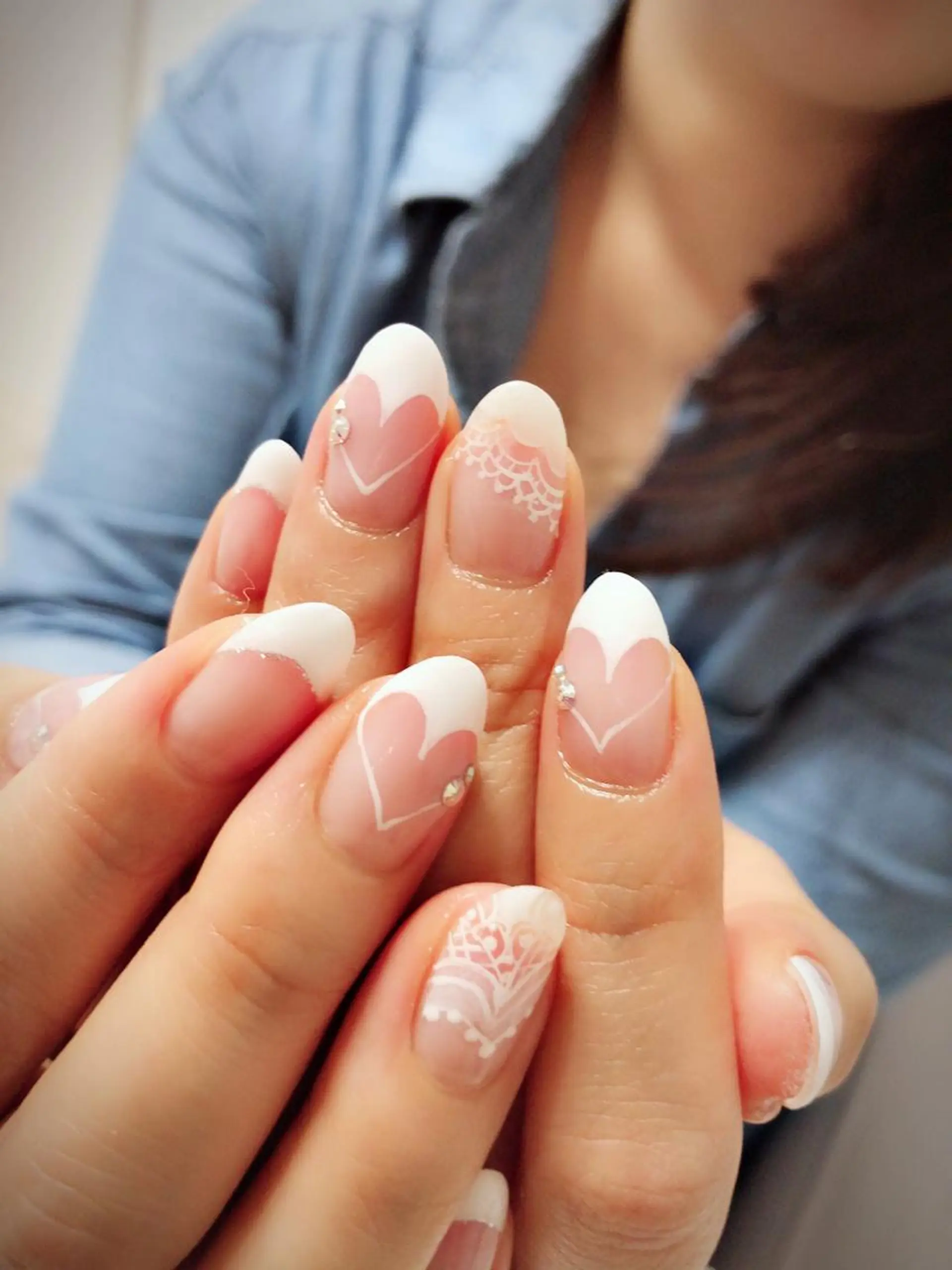 ネイル フレンチネイル ハート レース ハンドネイル * haruのネイルデザイン