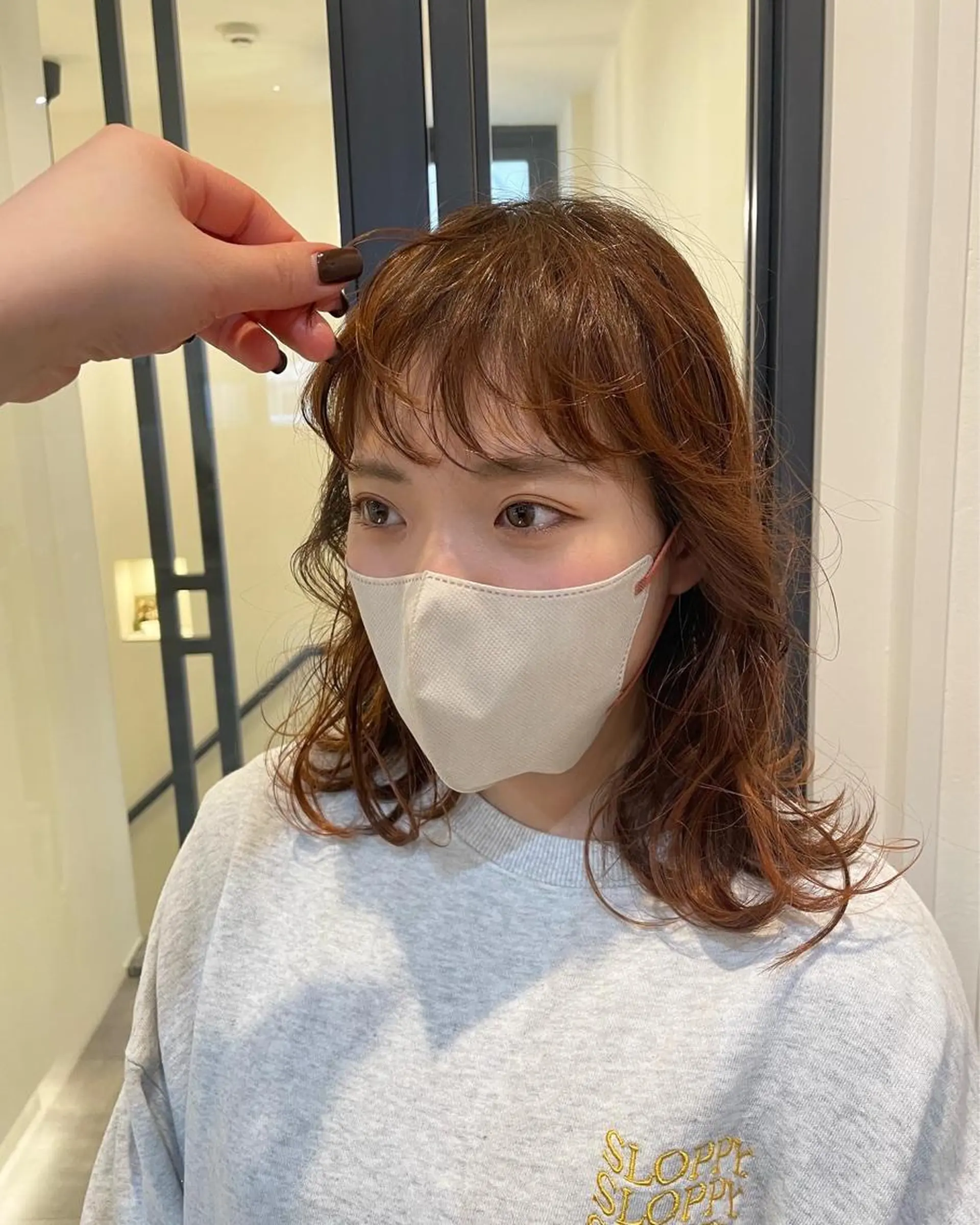 ミディアム カラー ブラウンカラー オレンジ オレンジブラウン ヘアカラー 渋谷 留菜のヘアスタイル