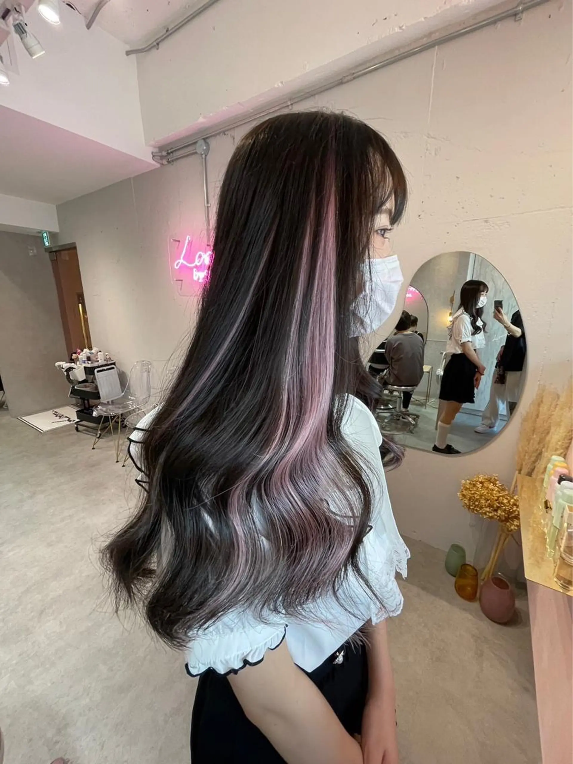 ロング カラー シールエクステ ブリーチ ブラウンカラー ケアカラー ダブルカラー 新宿/韓国ヘア 中明度カラー/かやのヘアスタイル