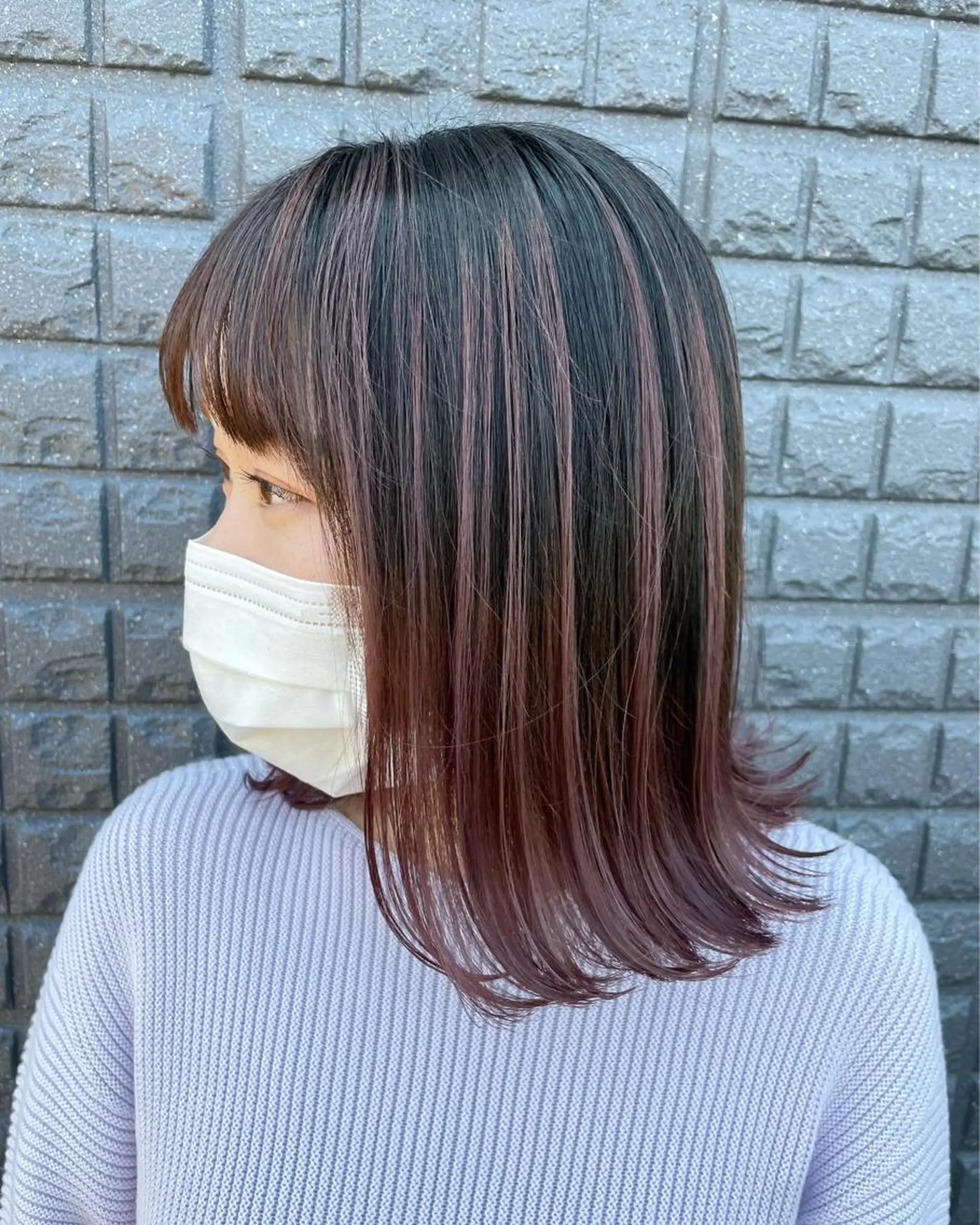 ミディアム カラー ミディアムパーマ アッシュ バレイヤージュ 透明感カラー デザインカラー La vielle 西峠のヘアスタイル