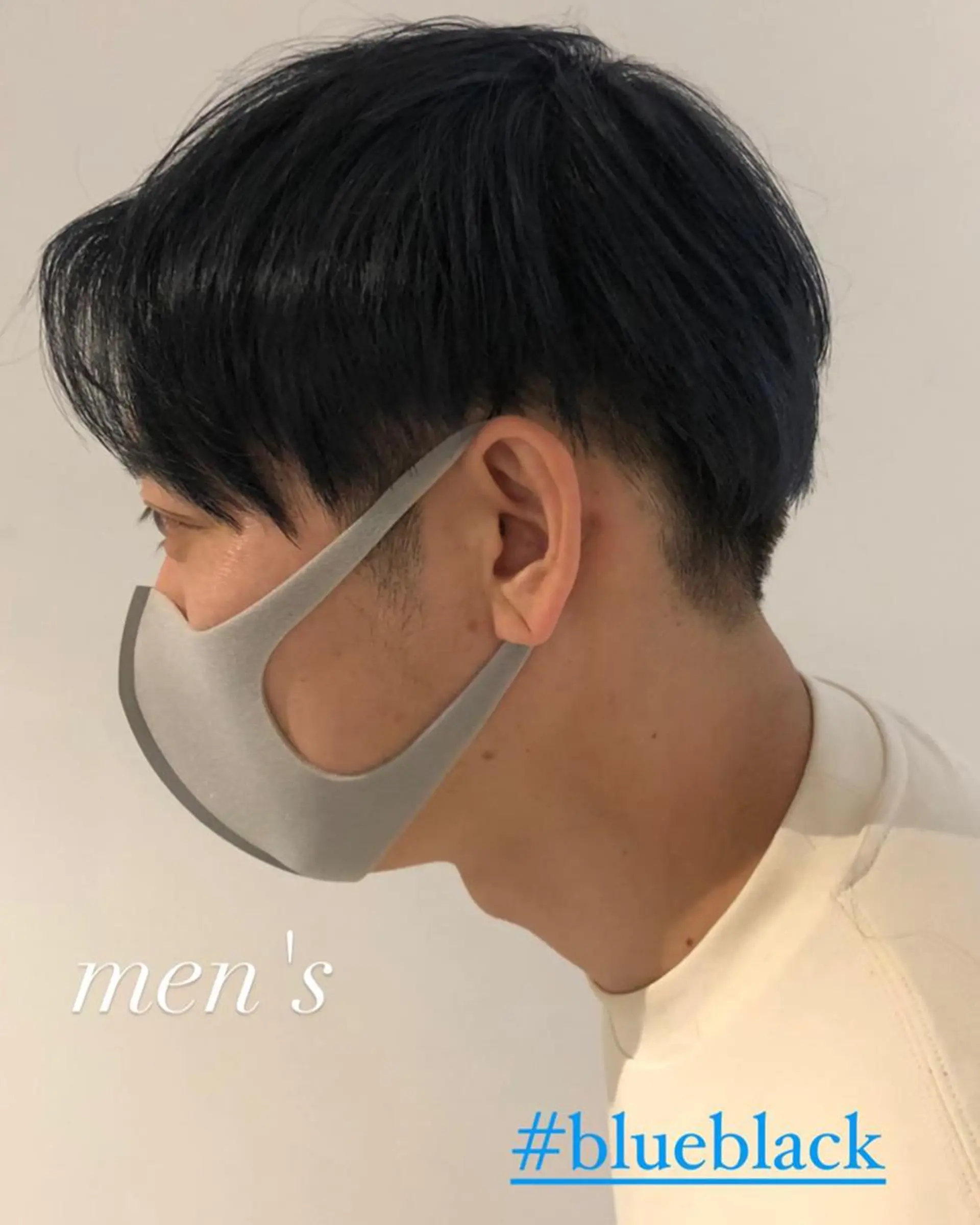 ミディアム カラー 黒髪 ブルーカラー ブルーブラック 【大人髪】men's パーマ/潤艶髪のヘアスタイル
