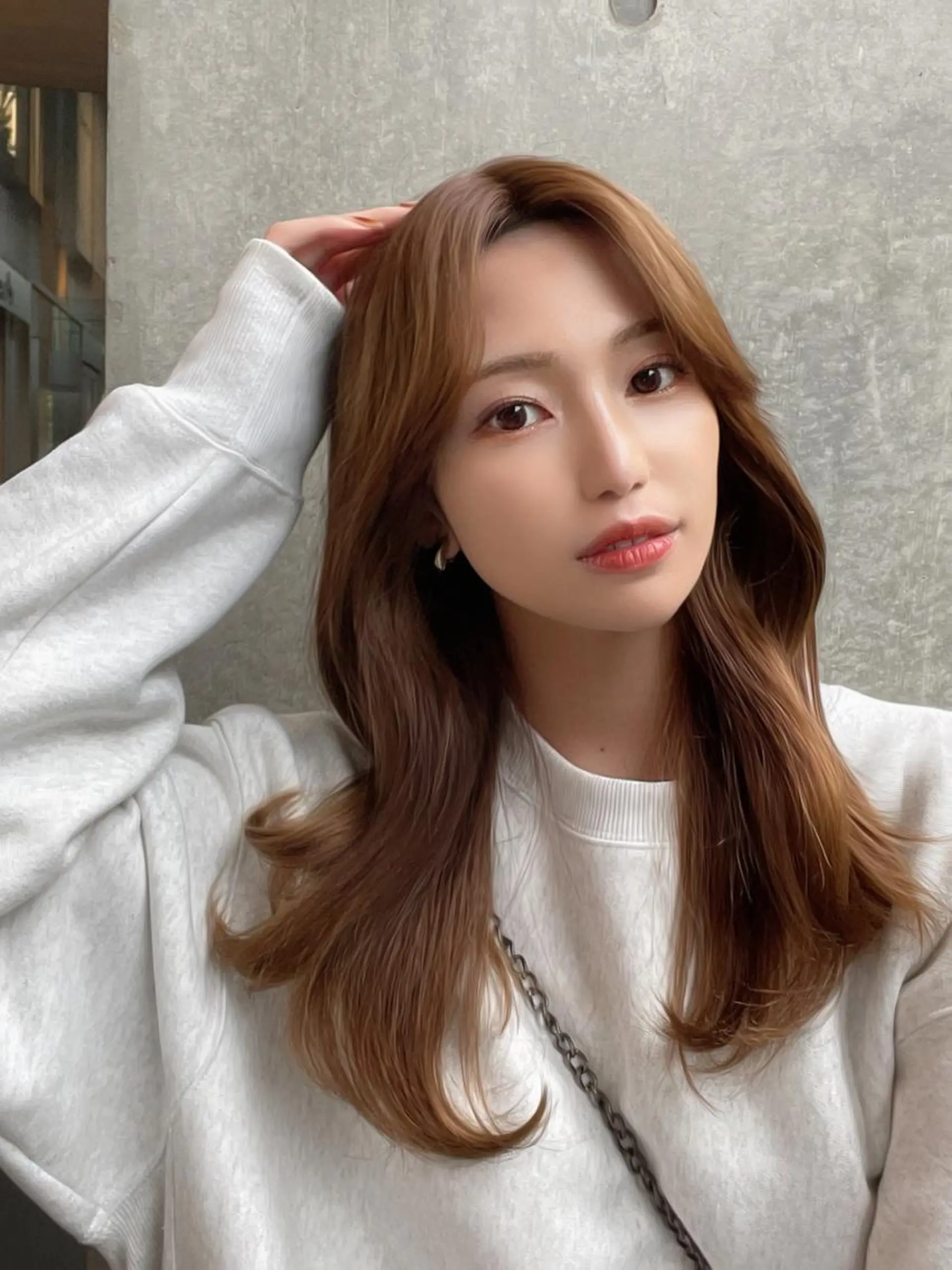 セミロング カラー アッシュ ベージュカラー 黒髪 ブリーチ ブルーカラー 顔周り特化/韓国ヘア /レイヤー/吉野幸大のヘアスタイル