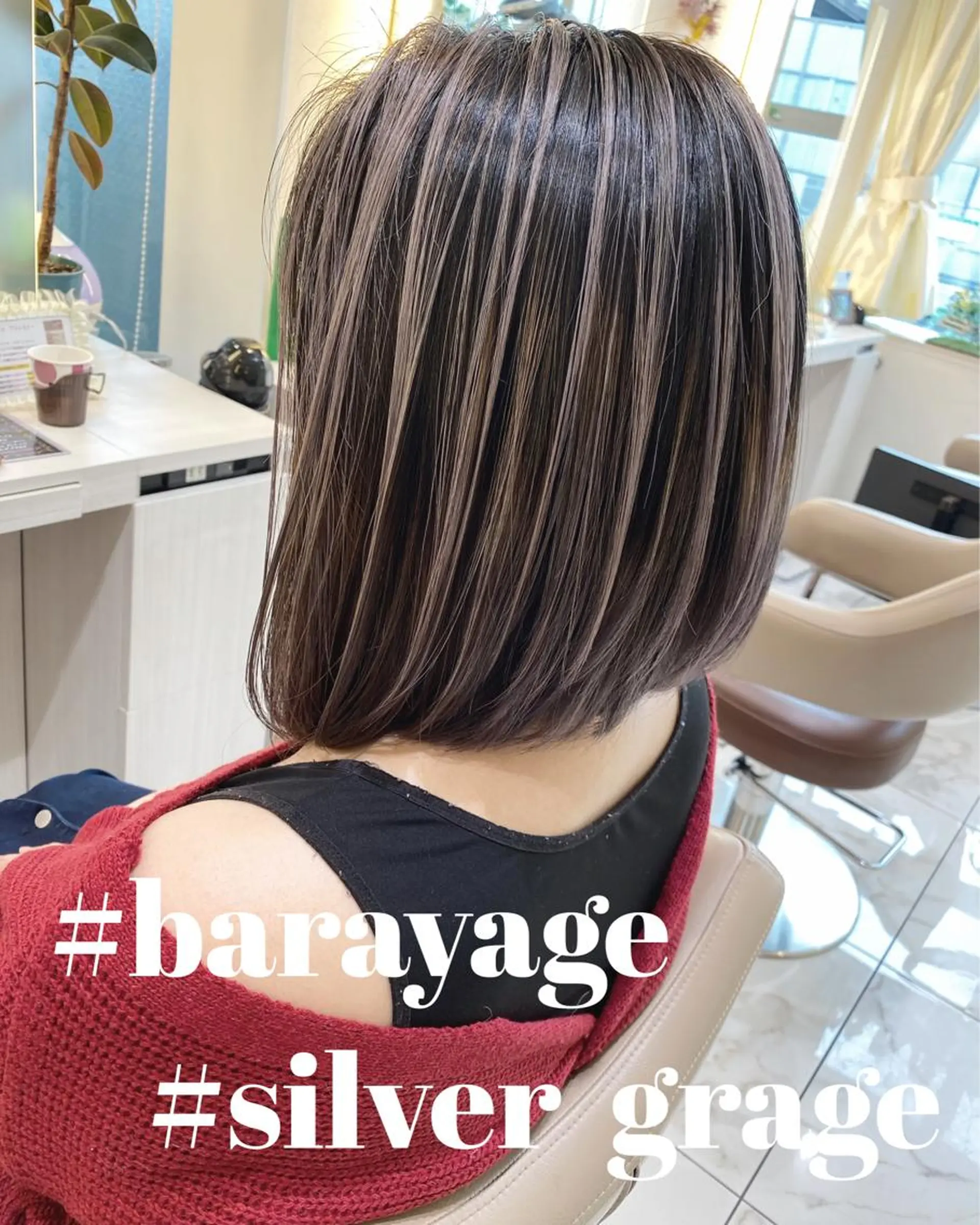 ミディアム カラー バレイヤージュ ブリーチ グレージュ シルバー シルバーグレージュ カット ヘアカラー 山崎俊輔/髪質改善 /バレイヤージュのヘアスタイル