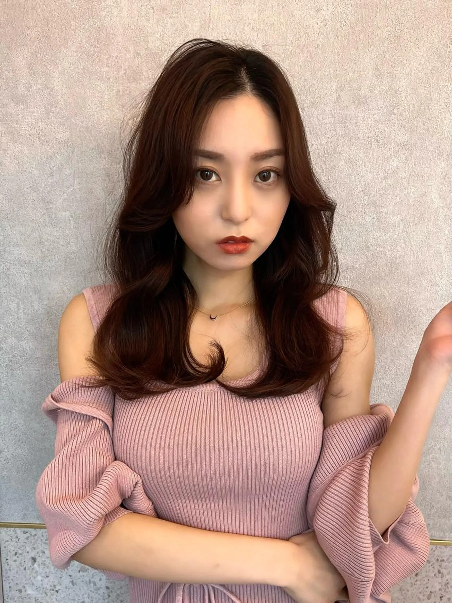 セミロング カラー 顔まわりレイヤー 韓国風ヘア レイヤーカット カット ヘアカラー トリートメント ヘアセット レイヤー/前髪/ 韓国/CHIHIROのヘアスタイル