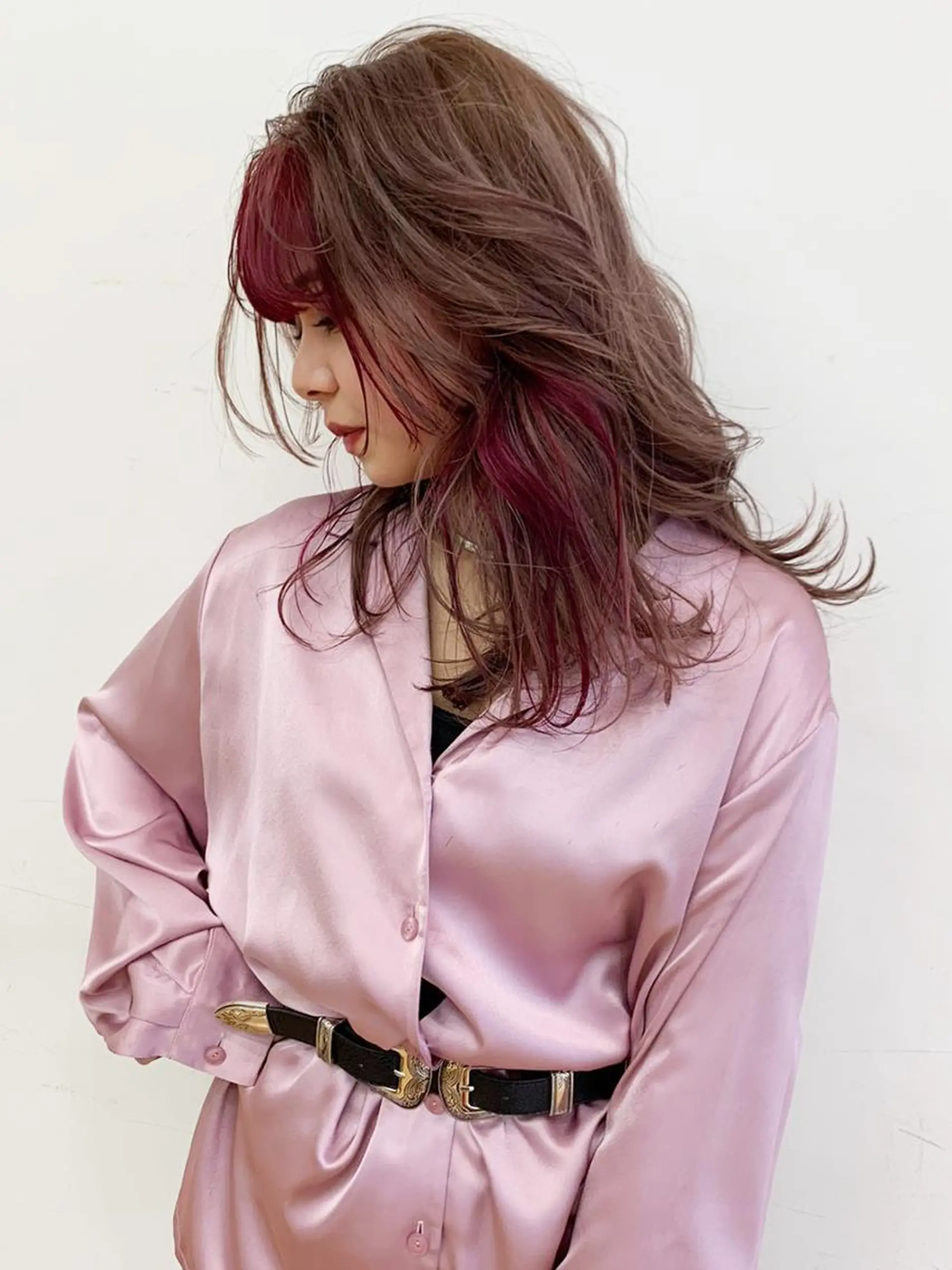 セミロング カラー パーマ ヘアアレンジ ピンクカラー ITbyALBUM 中野店のヘアスタイル