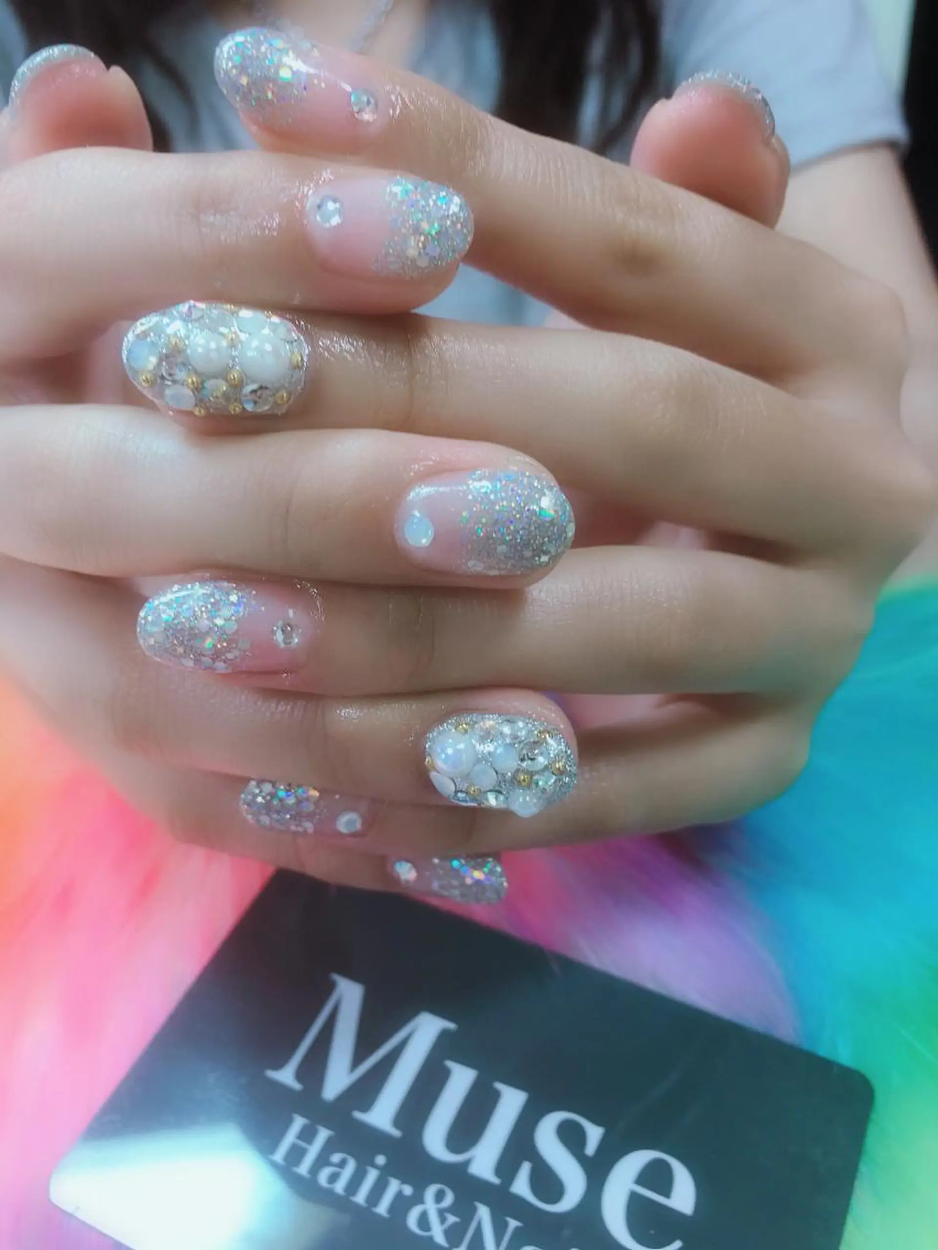 ネイル キラキラネイル ラメ(グリッター) ラメグラデーション ストーンネイル 隠れ家一戸建て金町 HIROMI 葛飾区のネイルデザイン