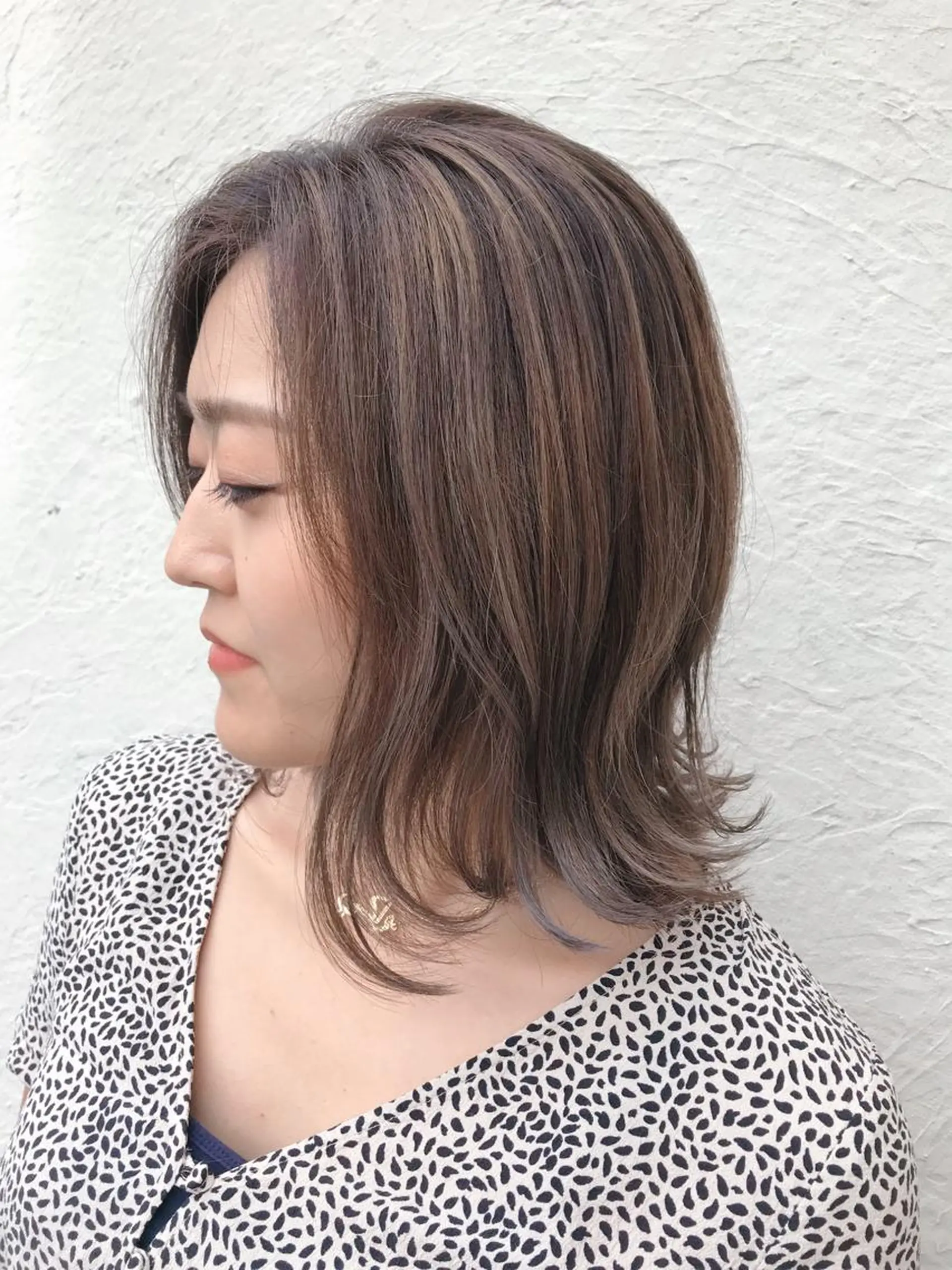 ミディアム カラー ハイライトカラー ハイライト コテ巻き風パーマ★ はるさんのヘアスタイル