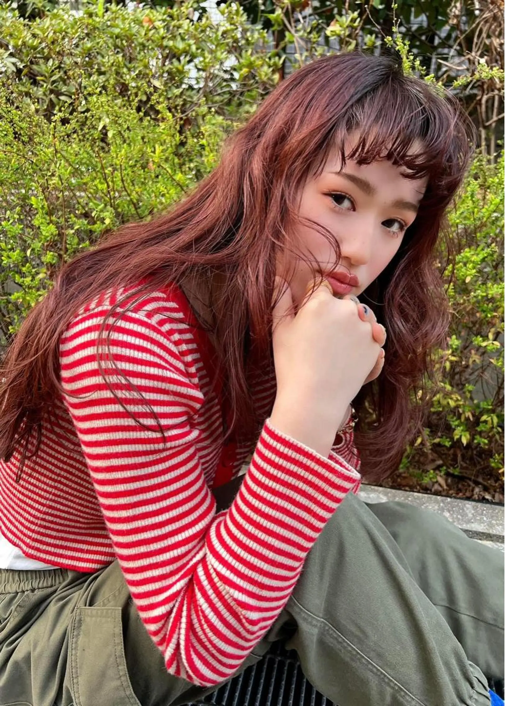 ロング カラー レッドカラー ヘアカラー ROZAgerme 落海一花🦋のヘアスタイル