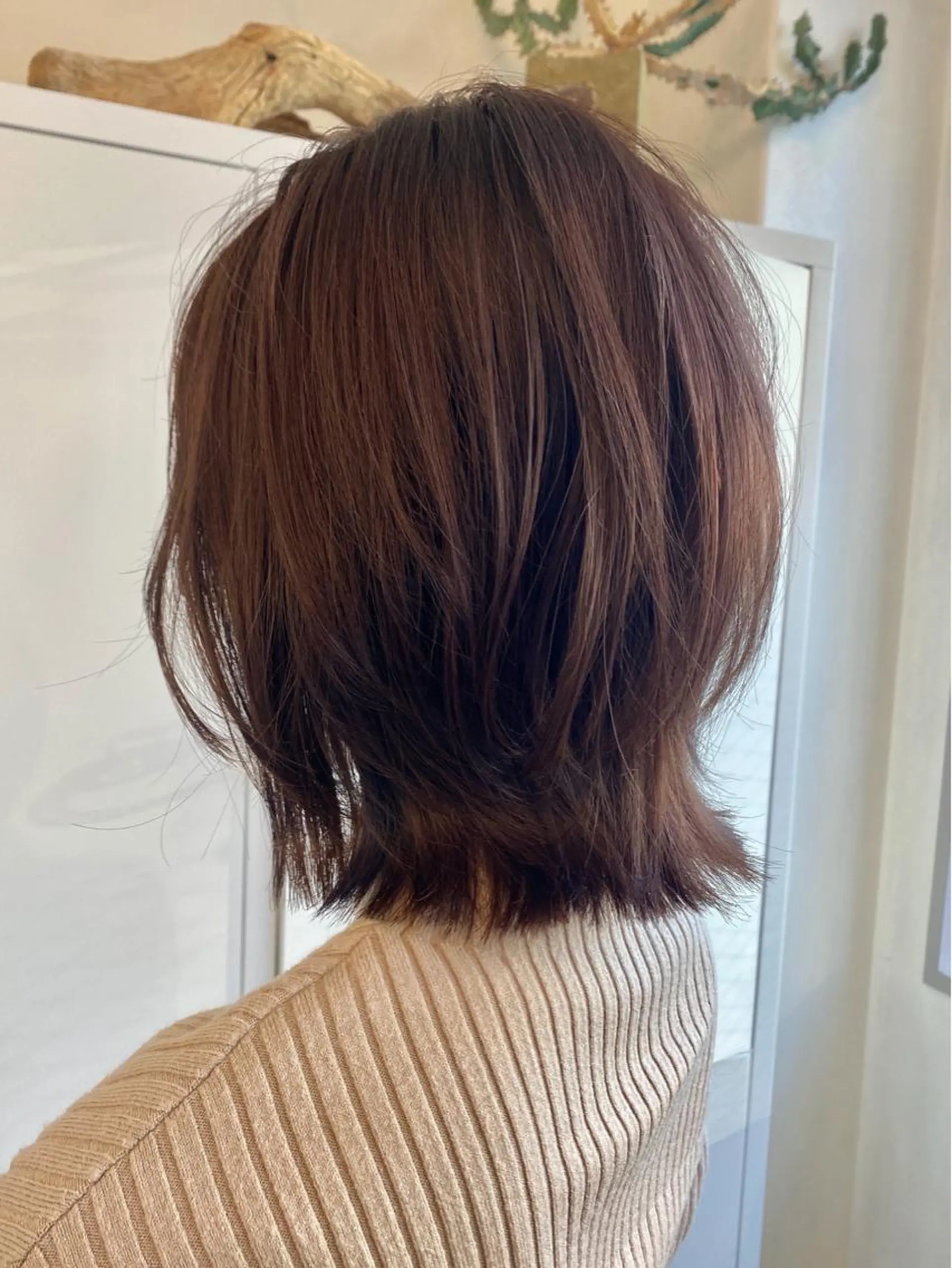 ミディアム カラー ボブレイヤー ブラウンカラー ピンクカラー ピンクブラウン ボブ カット ヘアカラー トリートメント ヘッドスパ ナカジマ ボブ/レイヤーのヘアスタイル