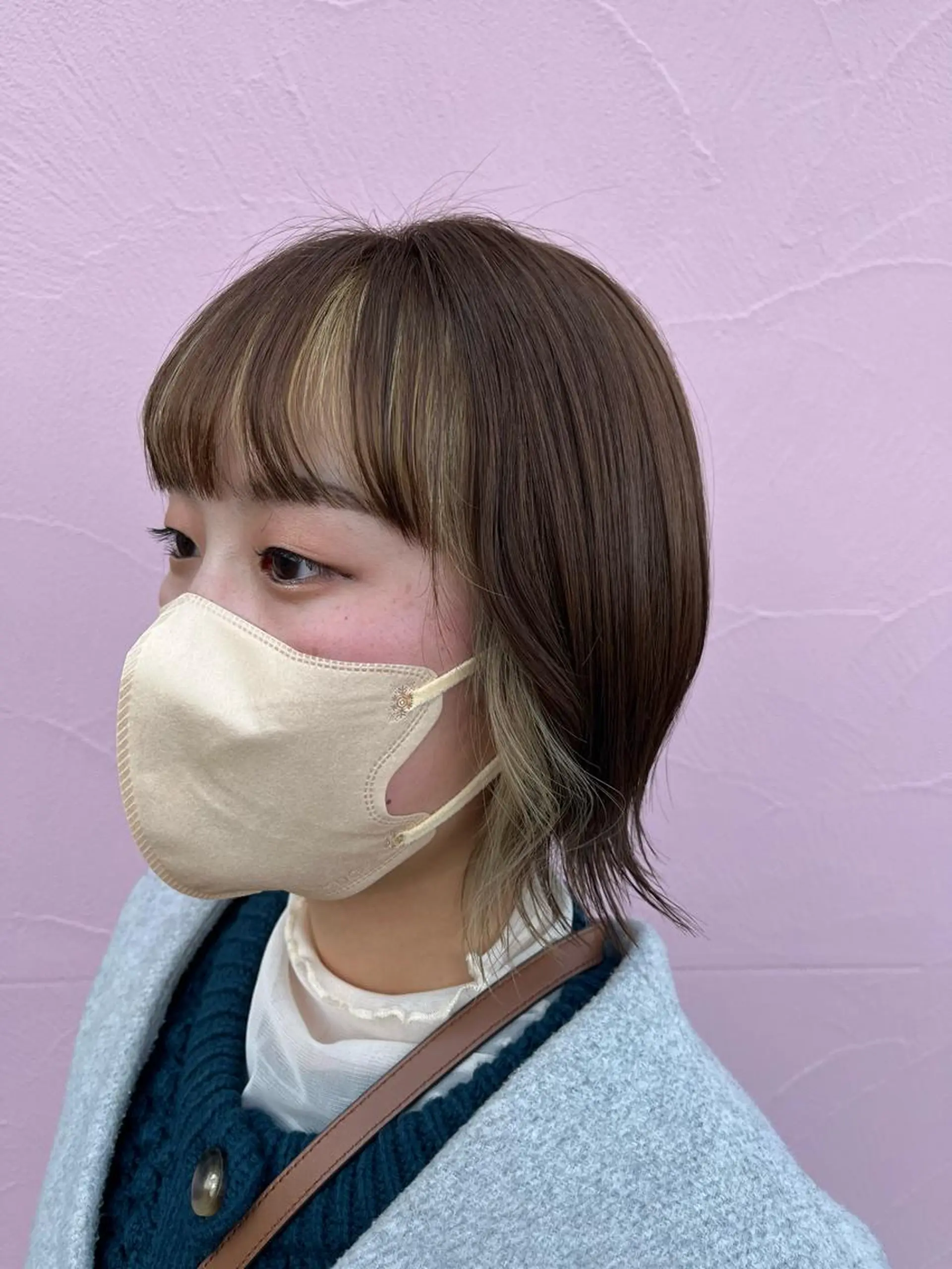 ミディアム カラー ミストバング ベージュカラー フェイスフレーミング カット 個性派/ハイトーン ✨✨ 稲吉菜々美のヘアスタイル