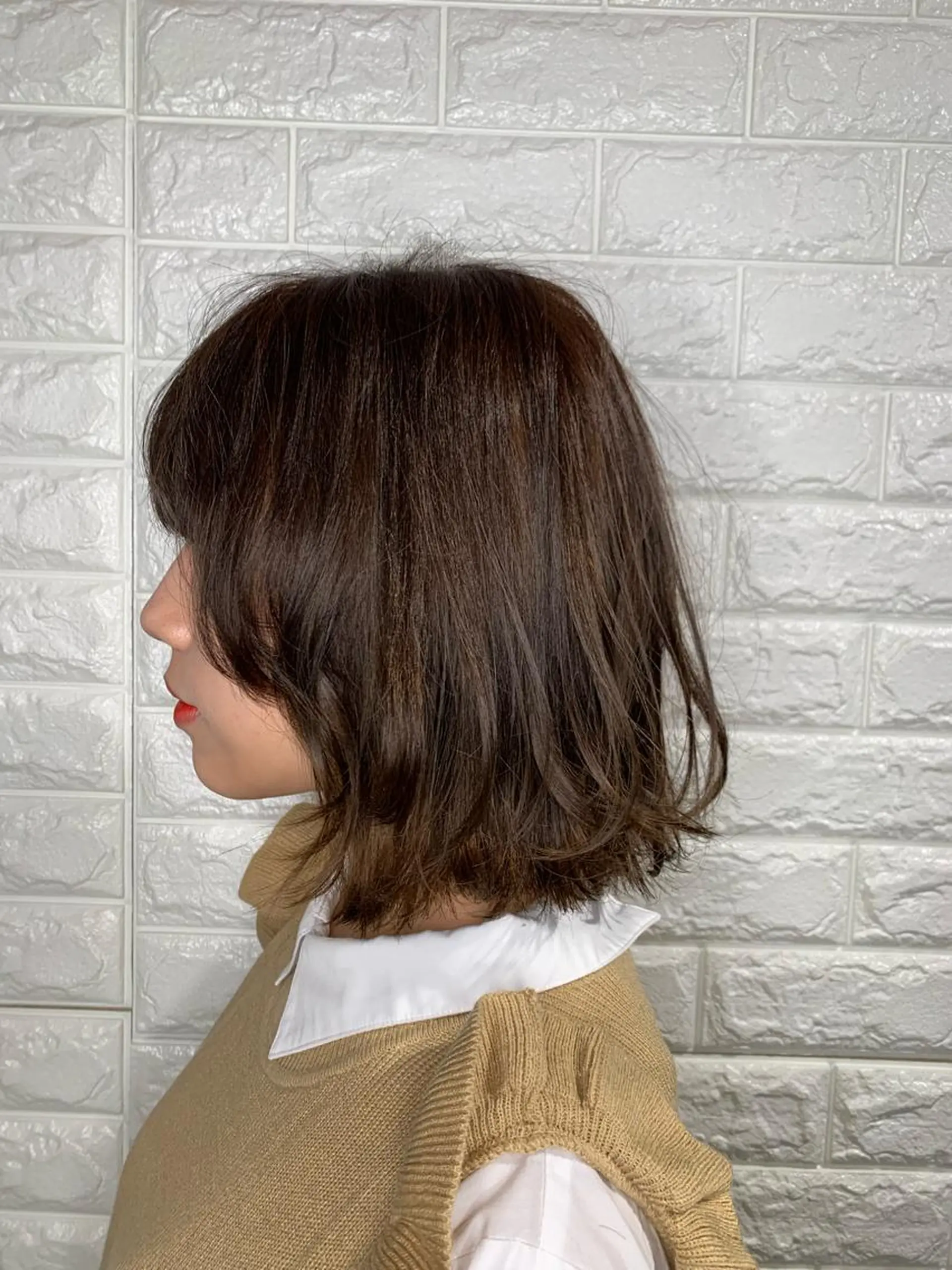 ミディアム カラー 切りっぱなしボブ ボブ 外ハネヘア カット ヘアカラー トリートメント ヘッドスパ Lee東三国 店長 谷辻誠志のヘアスタイル