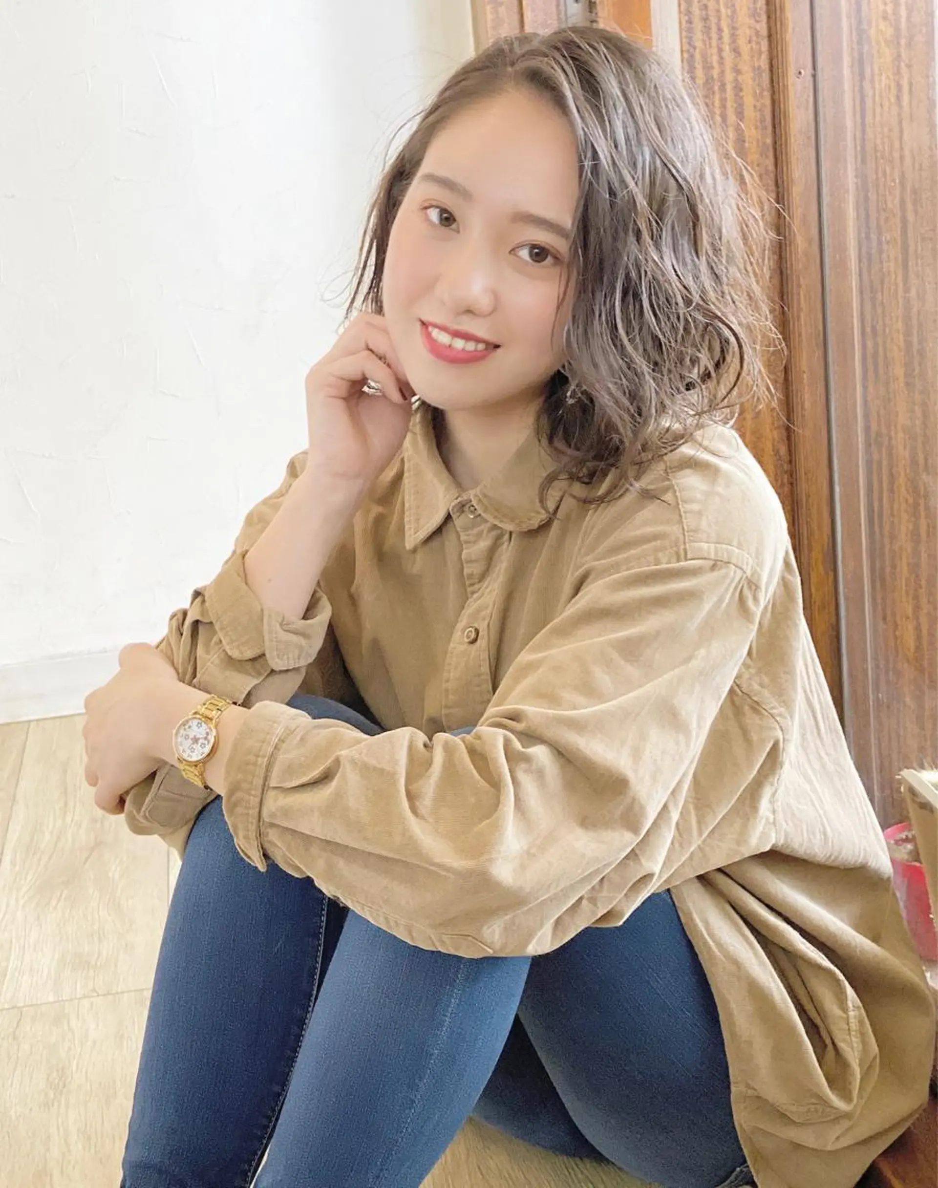 ミディアム カラー パーマ グレージュ grand juteのヘアスタイル