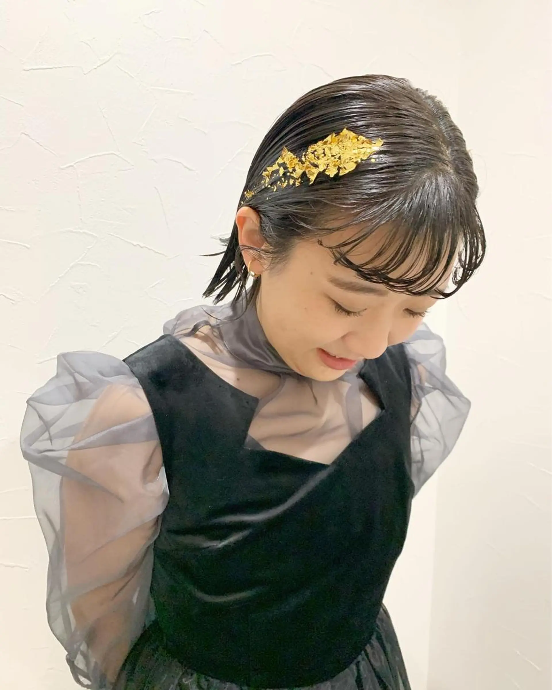 ミディアム ヘアアレンジ 着付け SAKINO． ベージュカラーのヘアスタイル