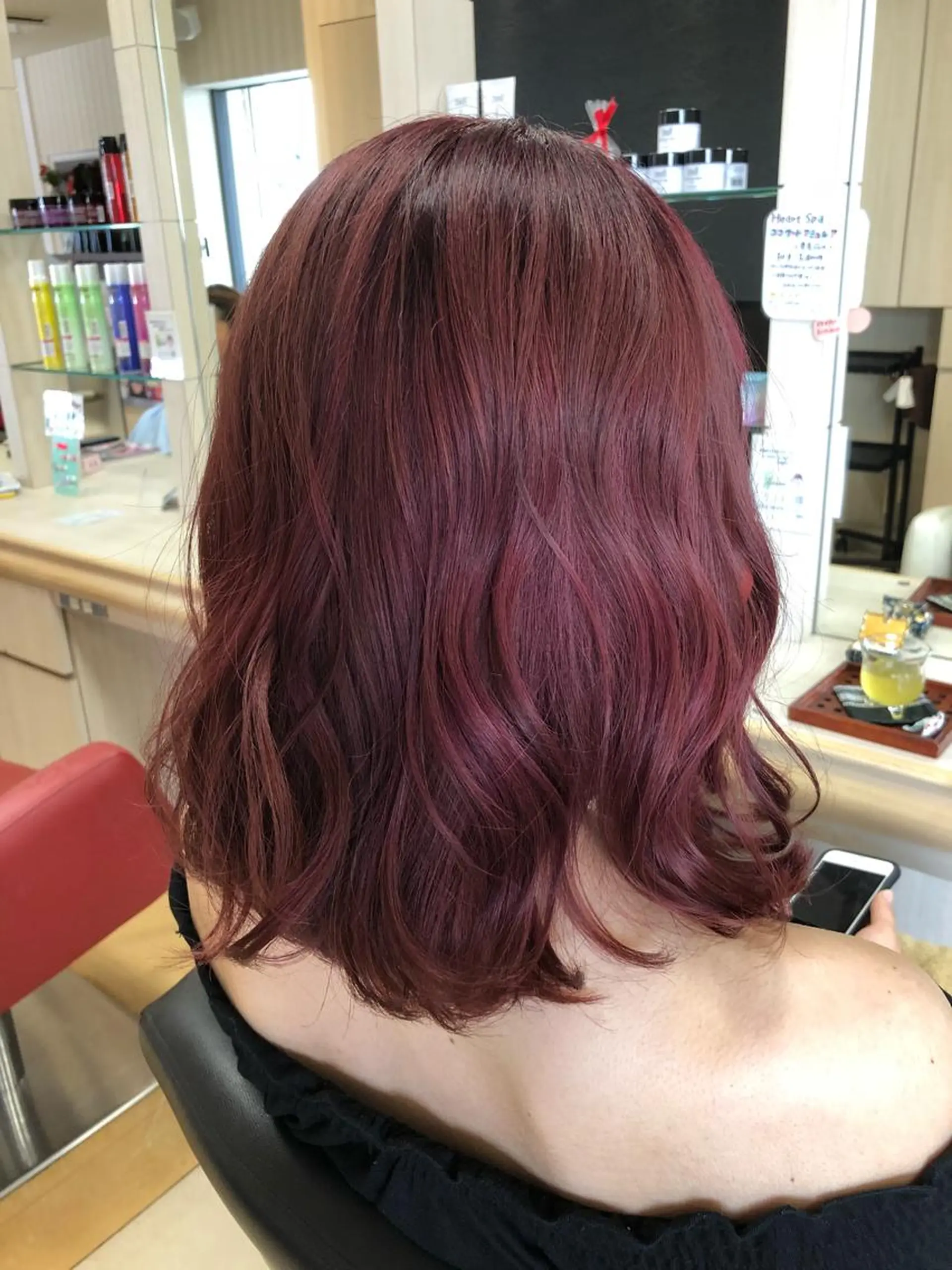 ミディアム カラー レッドカラー ヘアカラー 千葉 好未のヘアスタイル