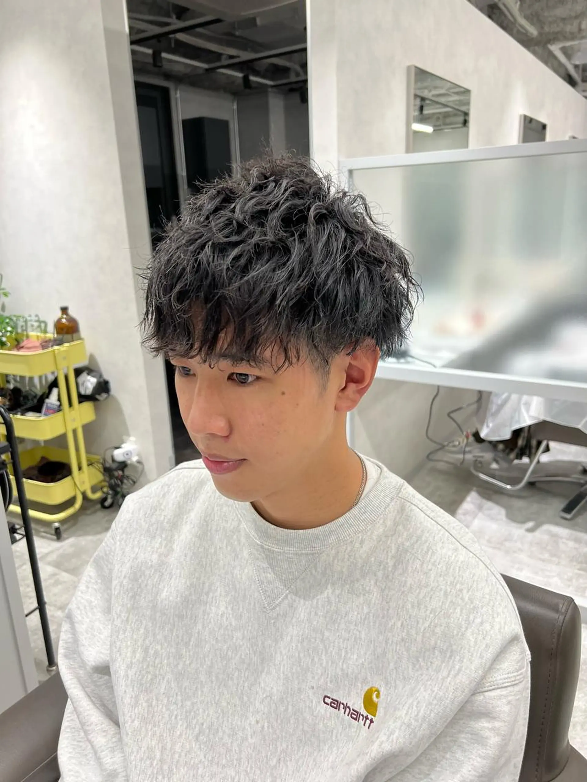 ショート カラー パーマ メンズ 関西センターパート メンズモデル募集のヘアスタイル
