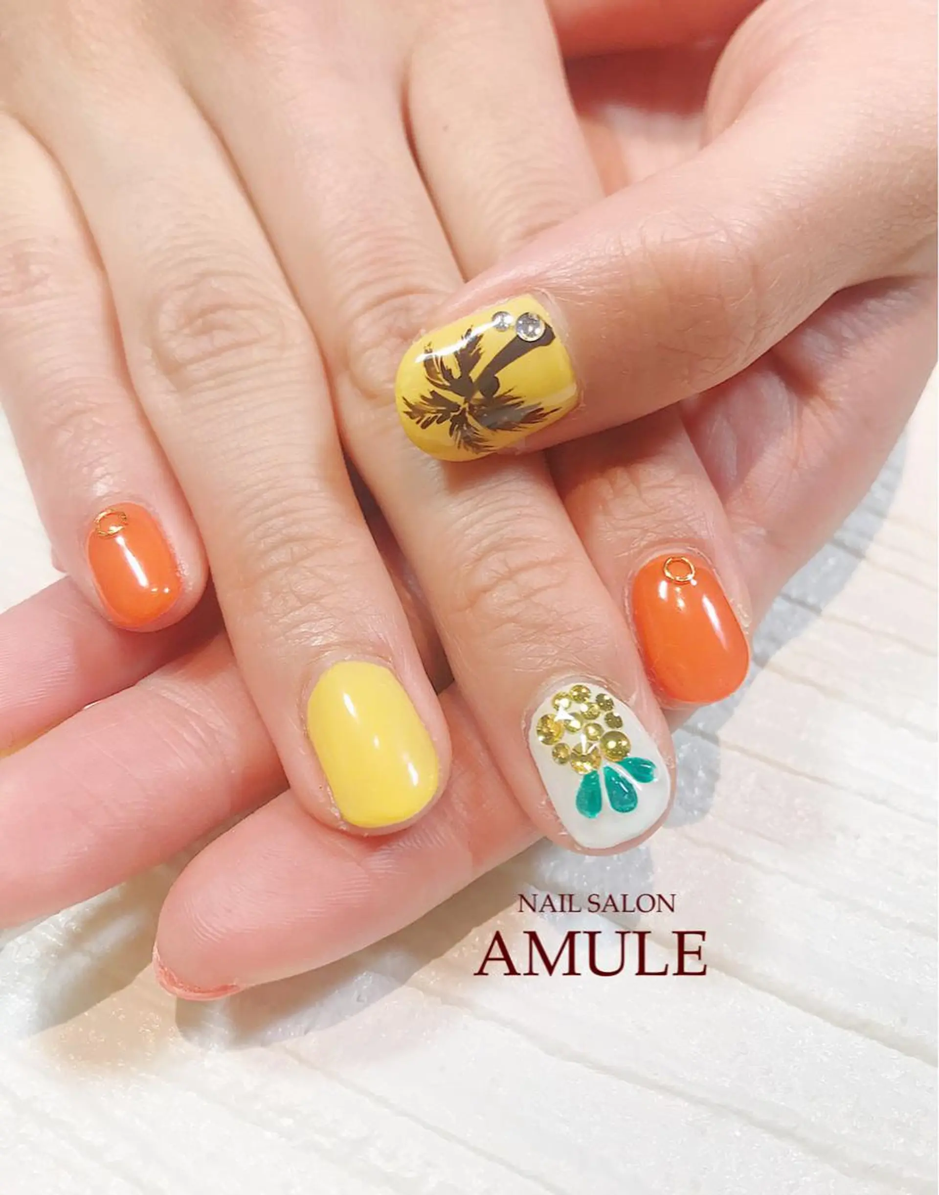 ネイル アートネイル ジェルネイル 夏ネイル ハンドネイル NAILSALON AMULEのネイルデザイン