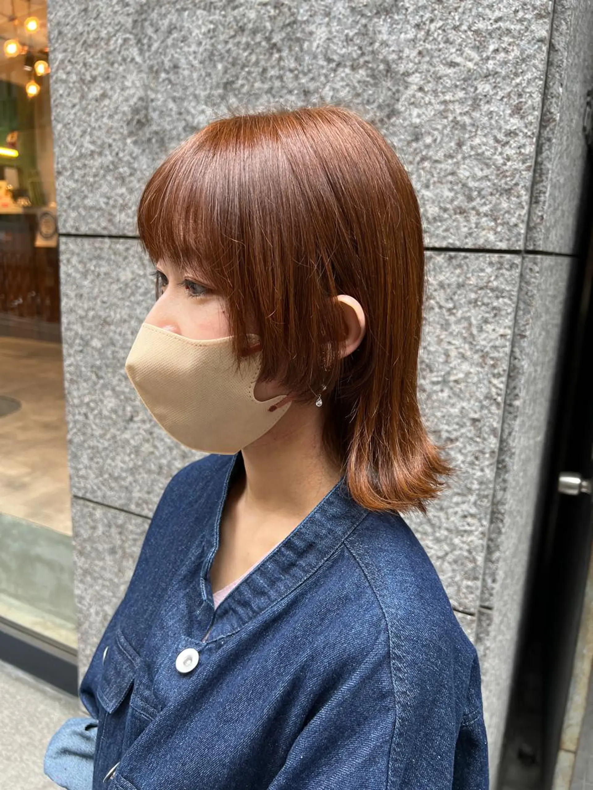 ミディアム カラー ブラウンカラー オレンジ オレンジブラウン 顔まわりレイヤー 顔周りカット カット ヘアカラー トリートメント THINK SHOP sakiのヘアスタイル