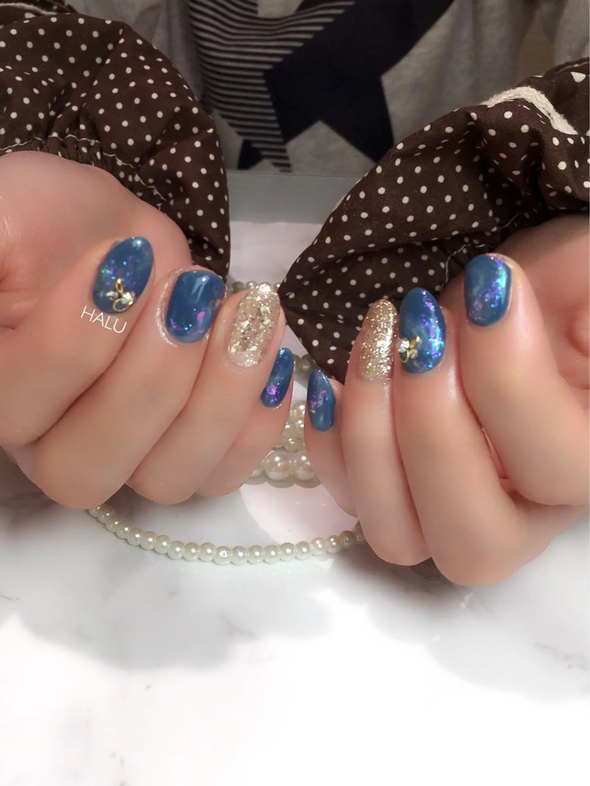 ネイル ブルー キラキラネイル ラメ(グリッター) HALU ハルのネイルデザイン