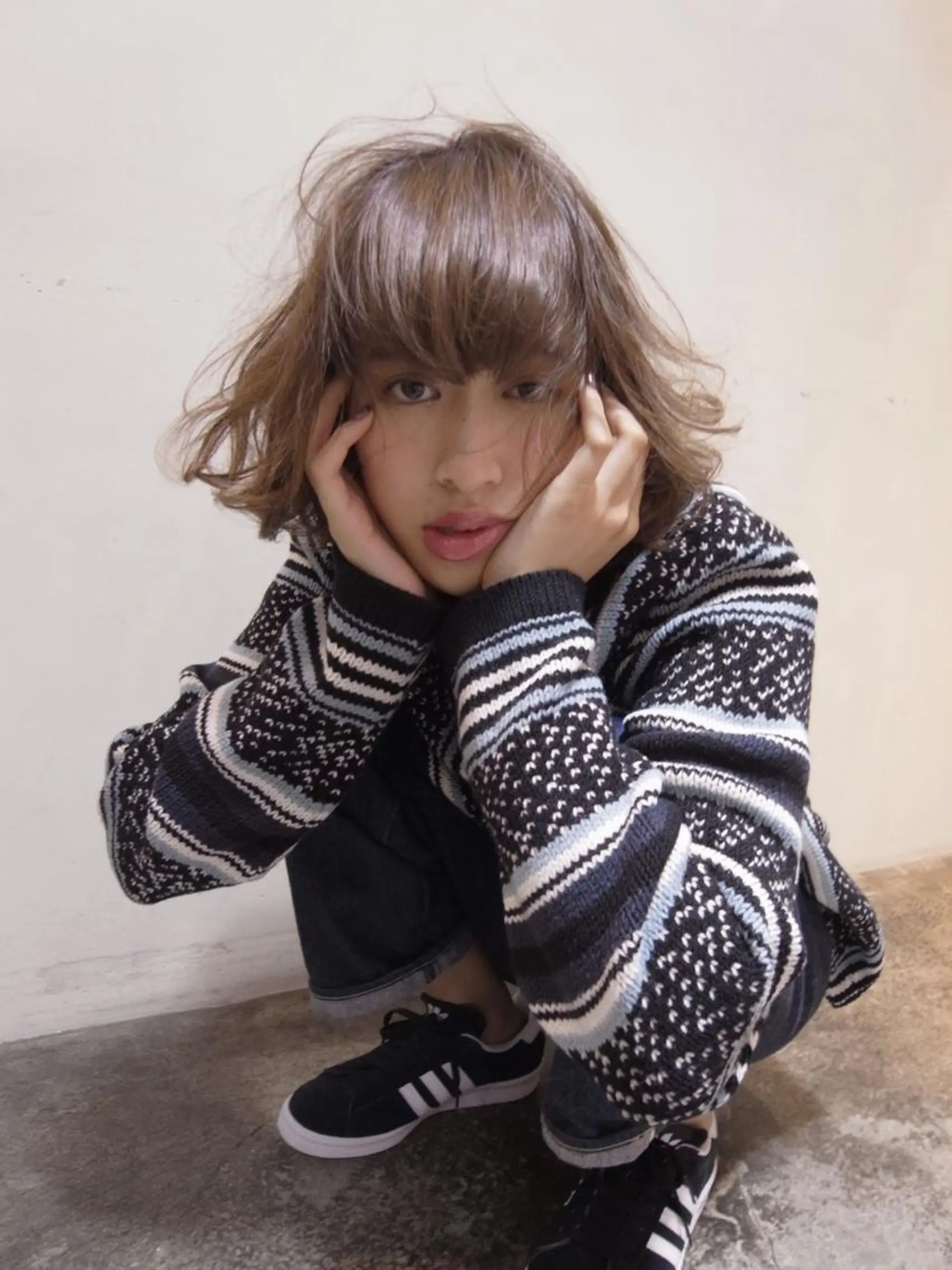 ミディアム カラー ベージュカラー 北條 優輝のヘアスタイル