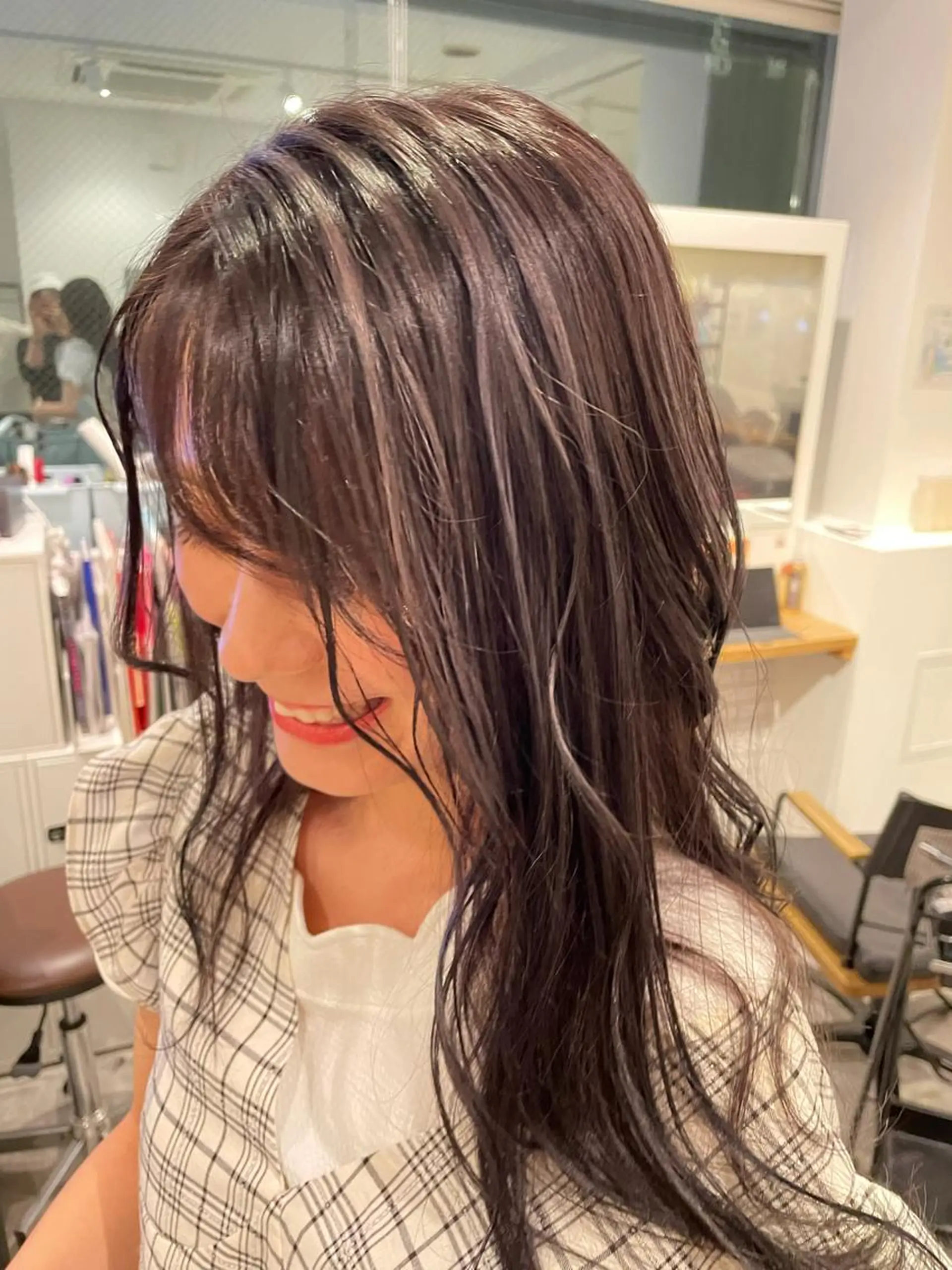 ロング カラー ハイライトカラー ラベンダーカラー ハイライト 京都美容師 塩のヘアスタイル