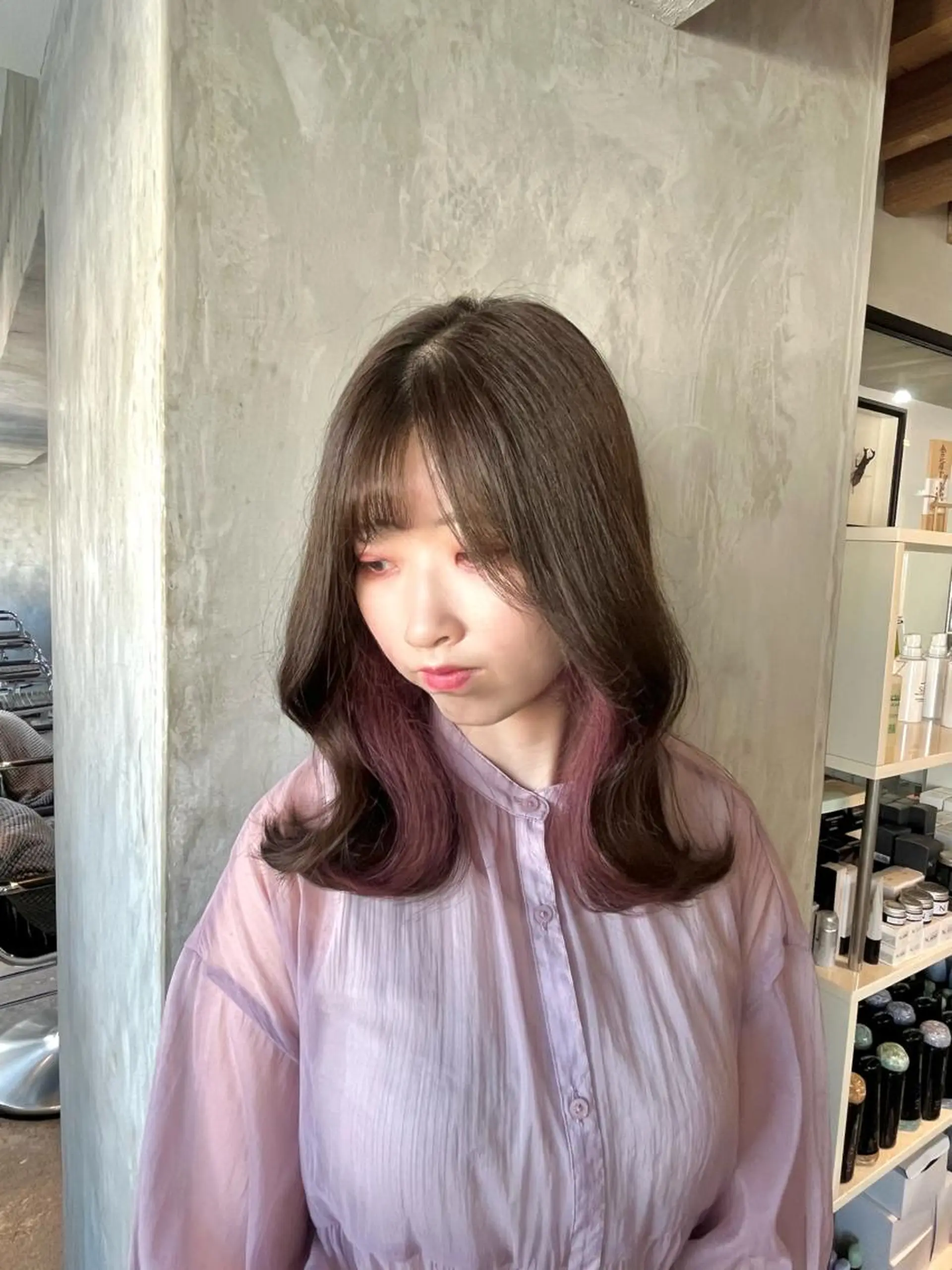 ミディアム カラー ピンクカラー 髪質改善／縮毛矯正 関根青葉のヘアスタイル