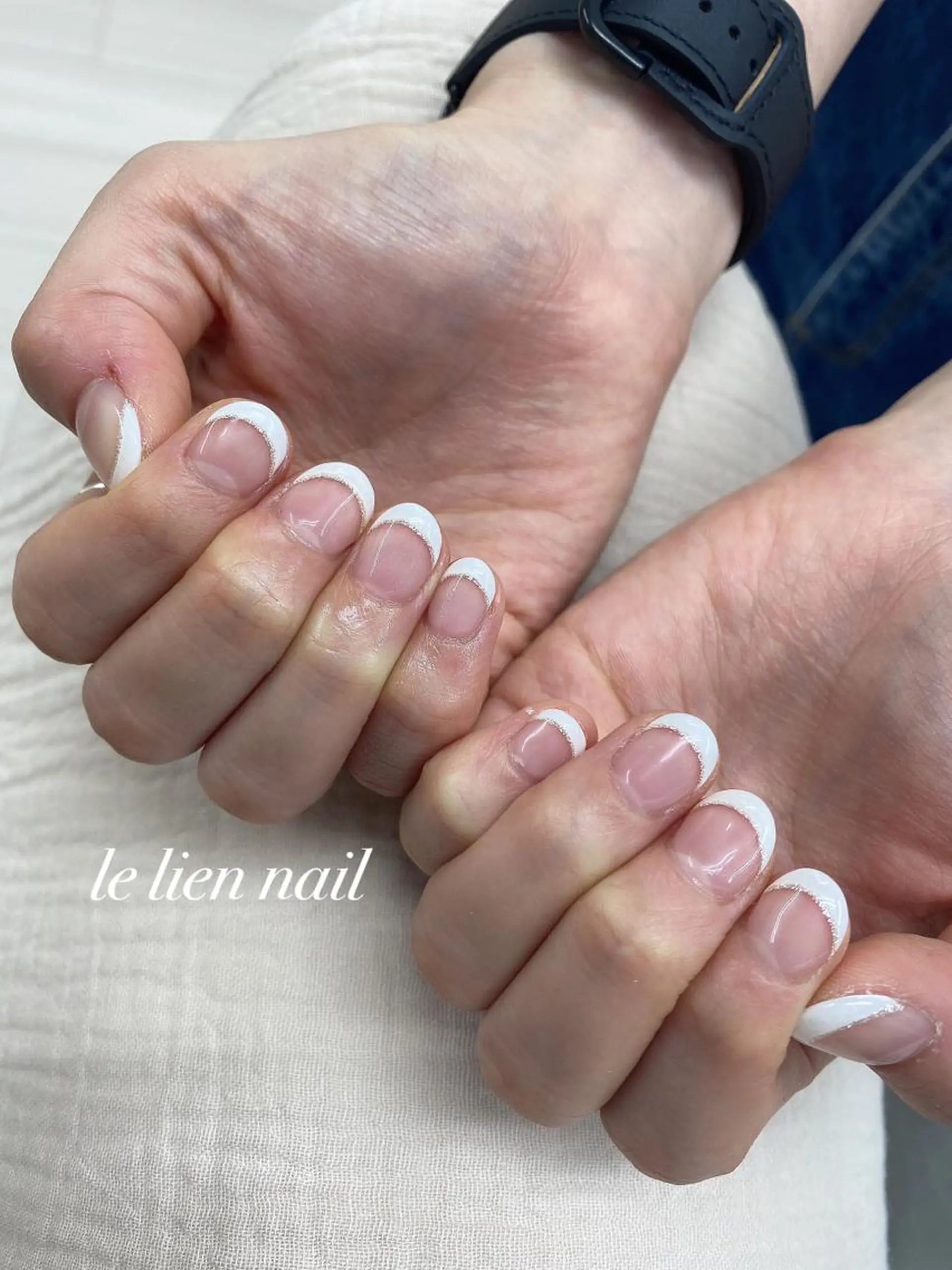 ネイル フレンチネイル ラメ(グリッター) ホワイト le lien nailのネイルデザイン