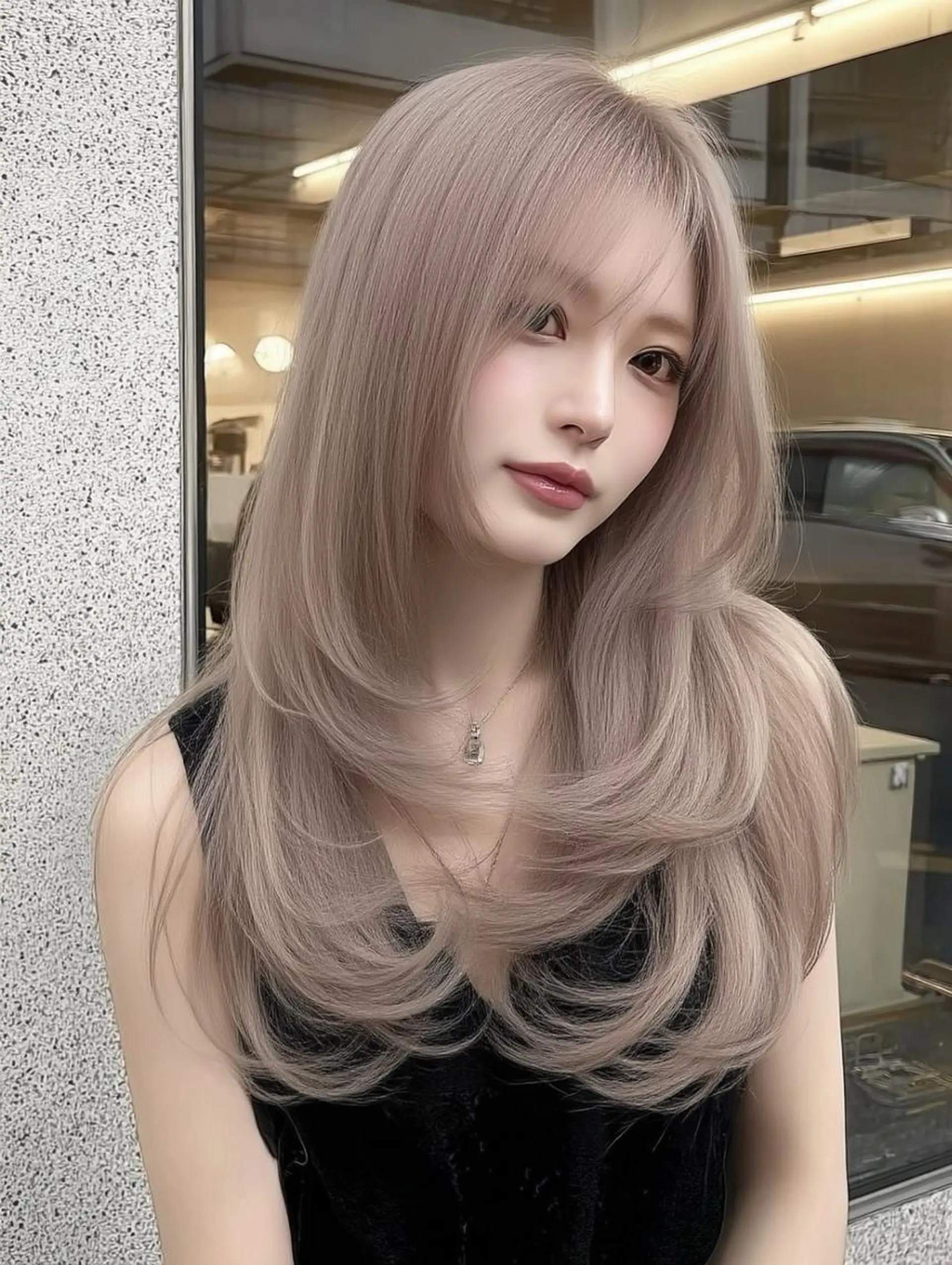 セミロング ボブ 髪質改善 韓国風ヘア レイヤーカット 縮毛矯正 カット ヘアカラー 橋本 眞穂のヘアスタイル