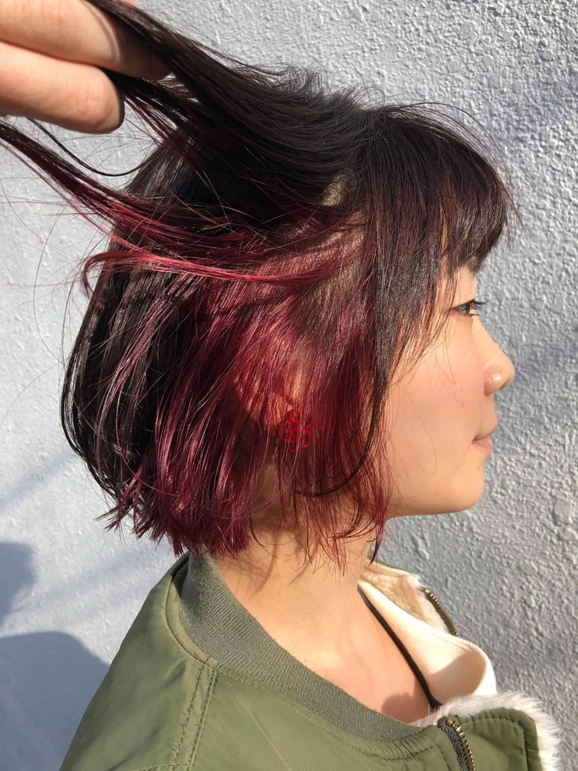 ミディアム カラー パーマ ヘアアレンジ インナーカラー ピンクカラー 【白髪ぼかし 専門GBG】自由が丘のヘアスタイル