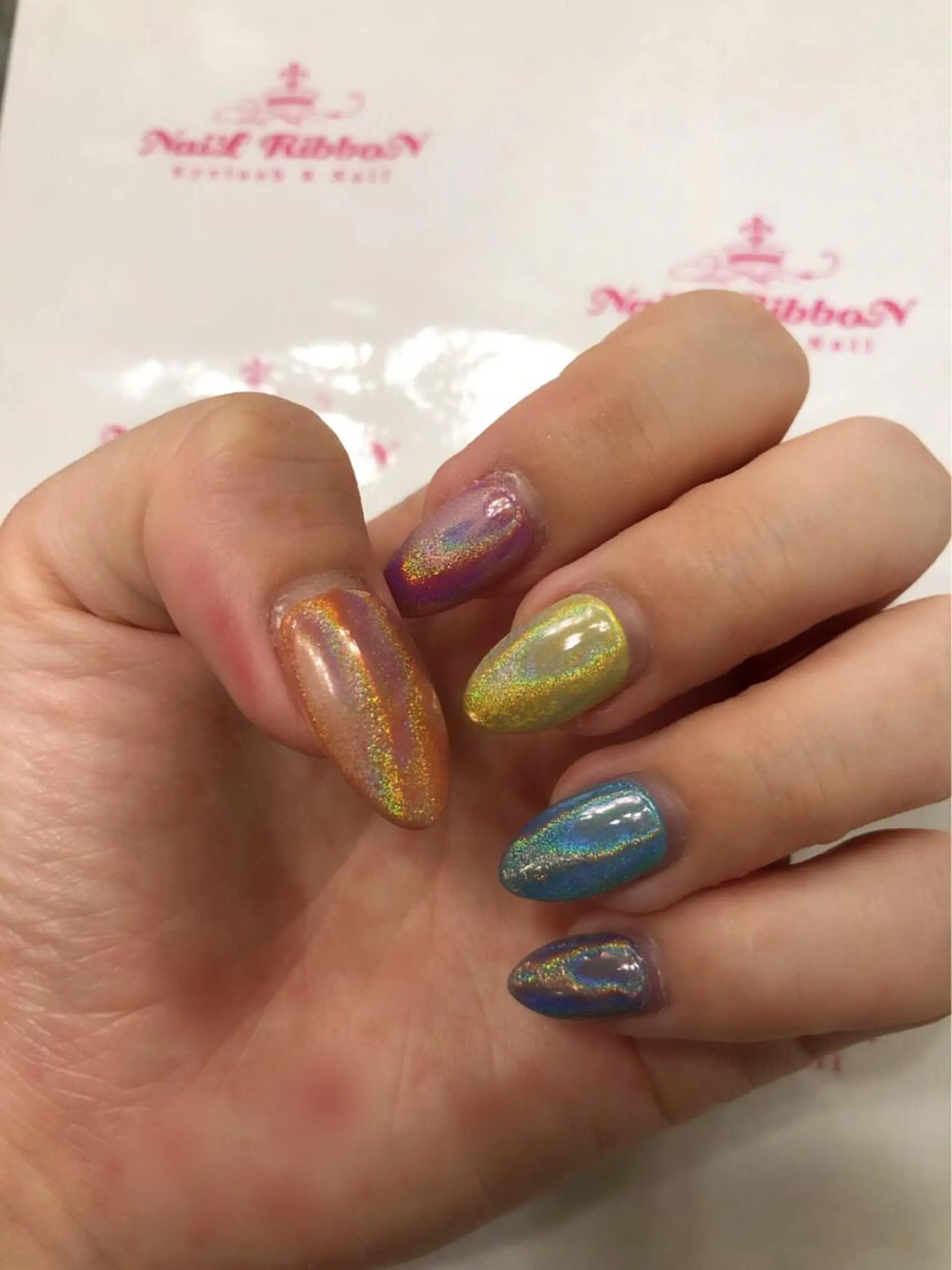 ネイル 春ネイル ネイルリボン 受付スタッフのネイルデザイン