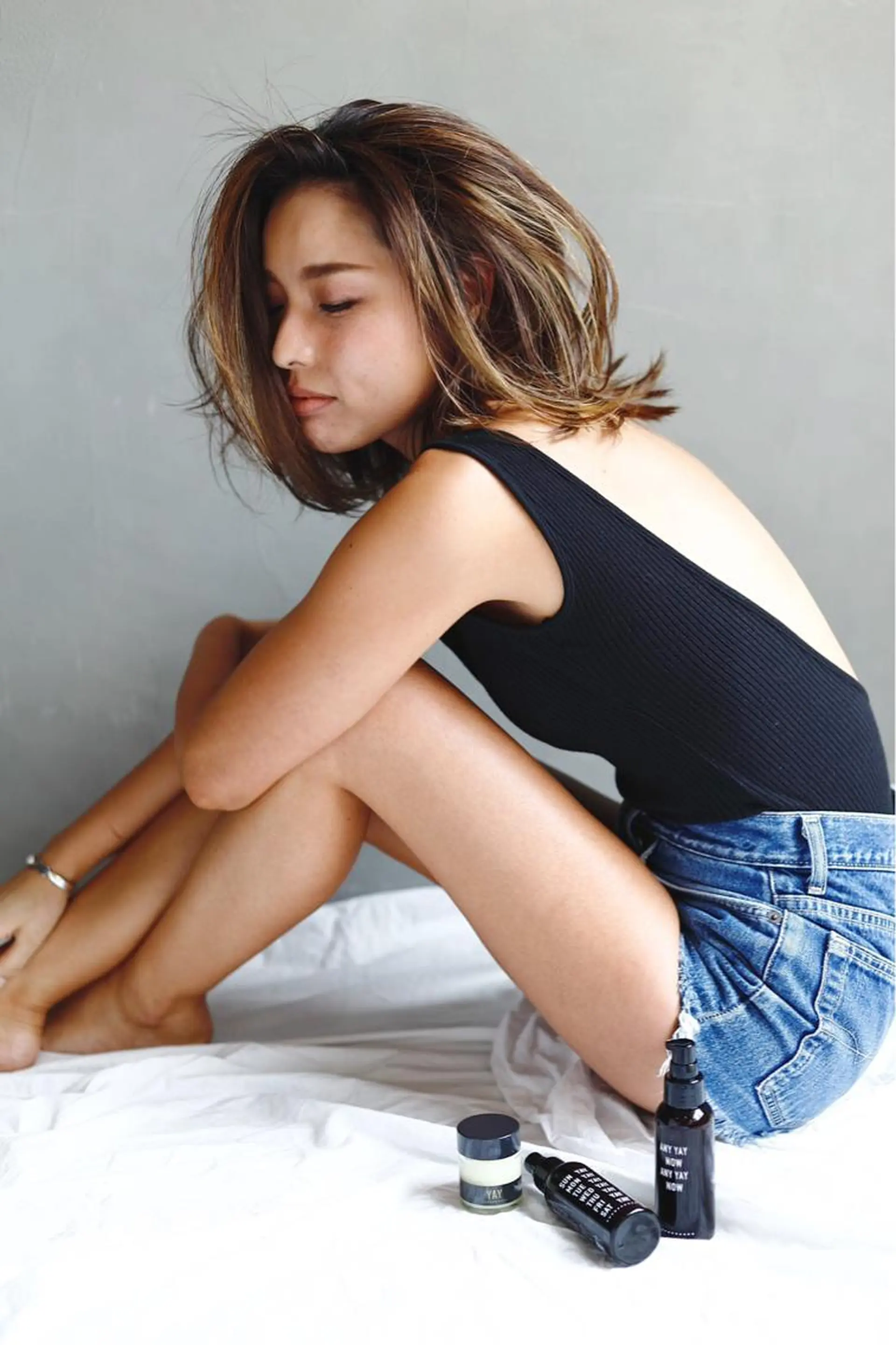 ミディアム ハイライト カット ヘアカラー トリートメント さの あやねのヘアスタイル