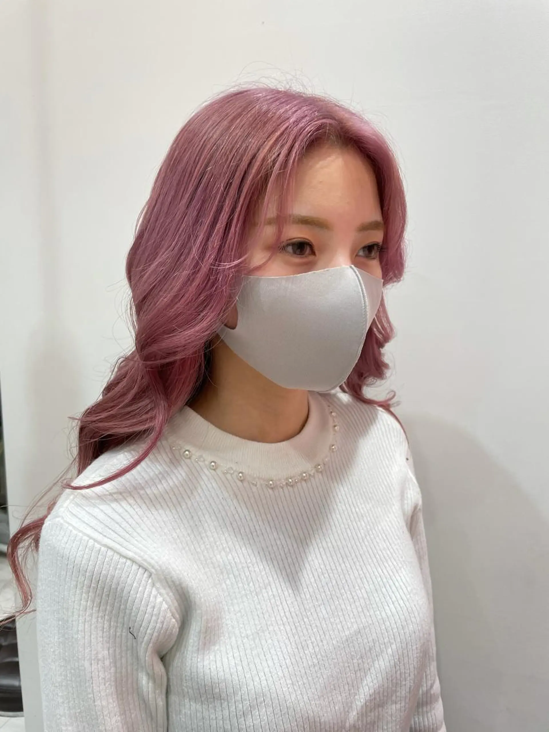 ロング カラー ベージュカラー ピンクカラー ピンクベージュ 韓国風ハッシュカット 似合わせレイヤー池袋のヘアスタイル