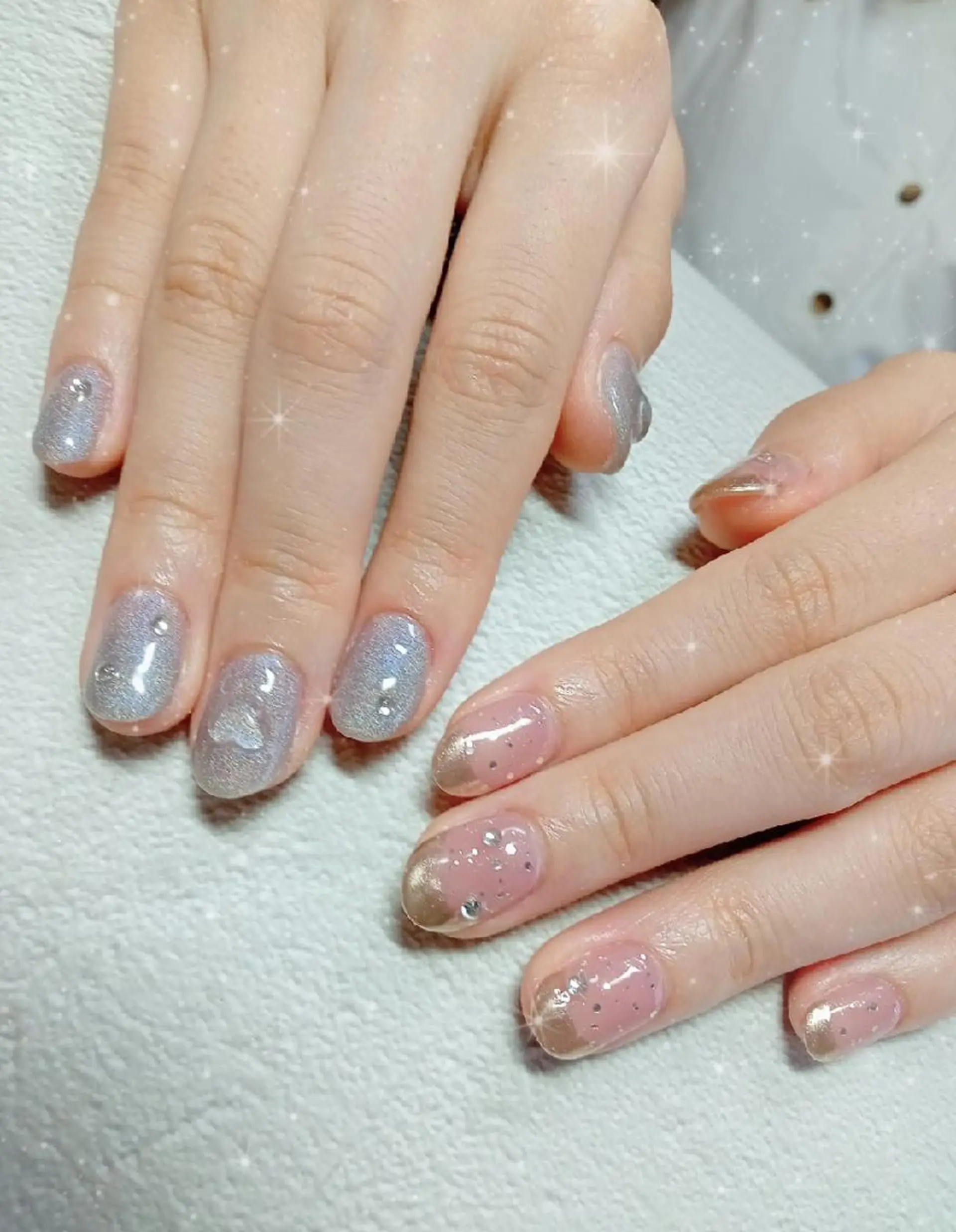 ネイル フレンチネイル ハート キラキラネイル 韓国ネイル マグネットネイル flure de neige yukiのネイルデザイン