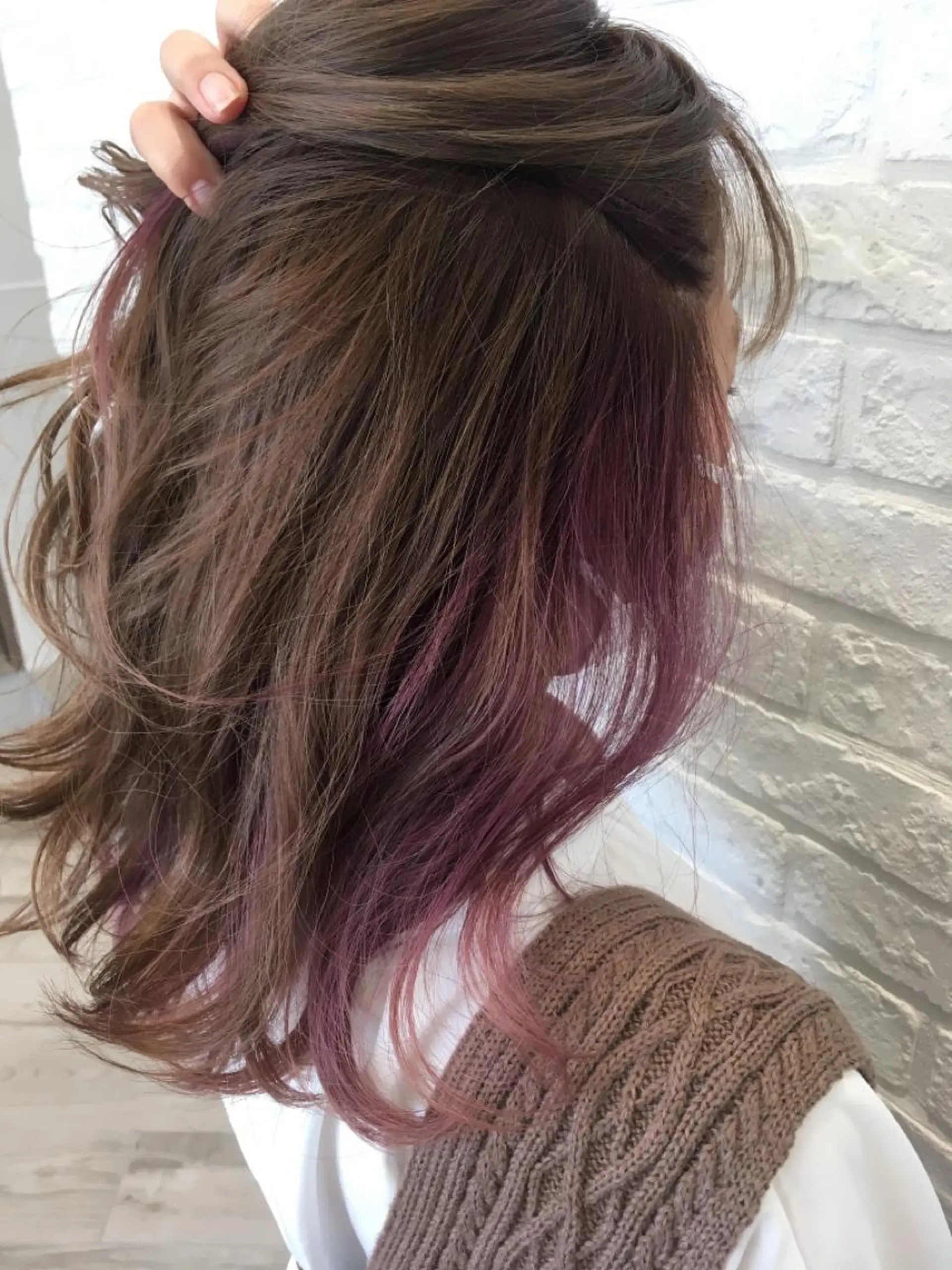 セミロング パープルカラー 傷んだ髪をサラサラに 曲がる縮毛矯正◎高岡のヘアスタイル