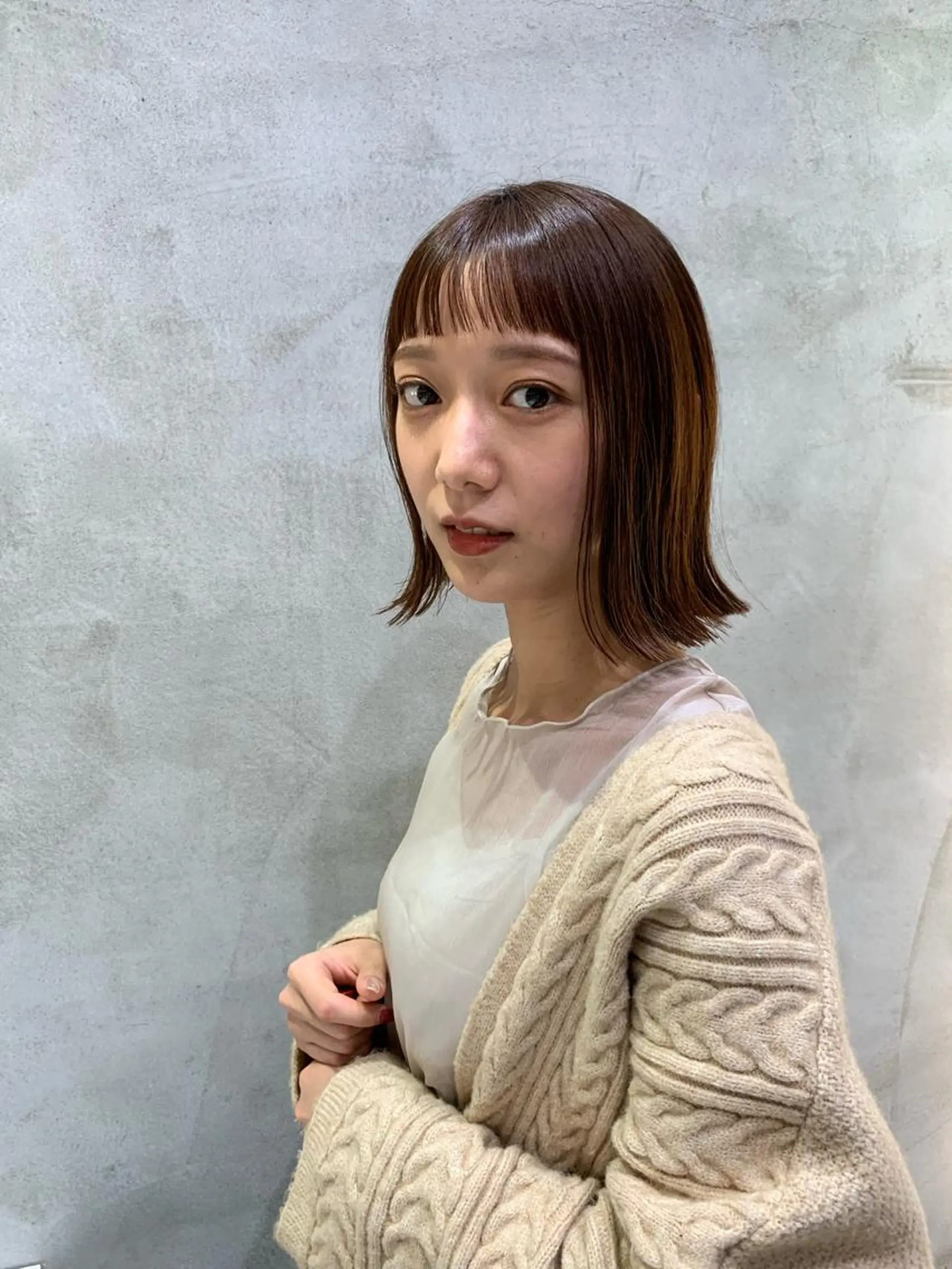 ミディアム カラー ボブ 韓国風ヘア 外ハネヘア カット ヘアカラー ✨コテ巻き風パーマ ✨川合佑哉のヘアスタイル