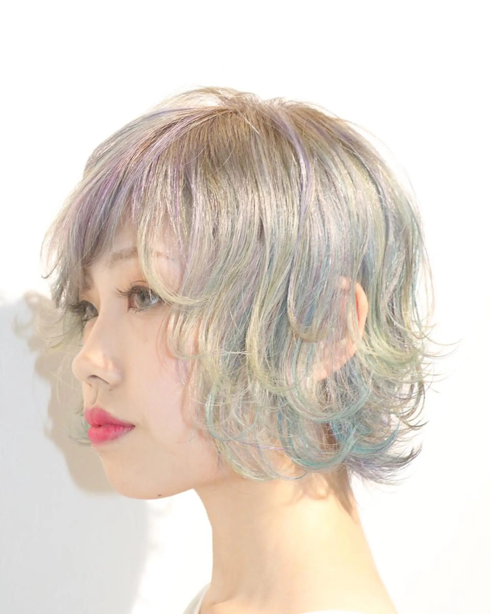 ミディアム カラー パーマ ヘアアレンジ マツエク・マツパ ユニコーンカラー ハイトーン特化🤍 浦住のヘアスタイル