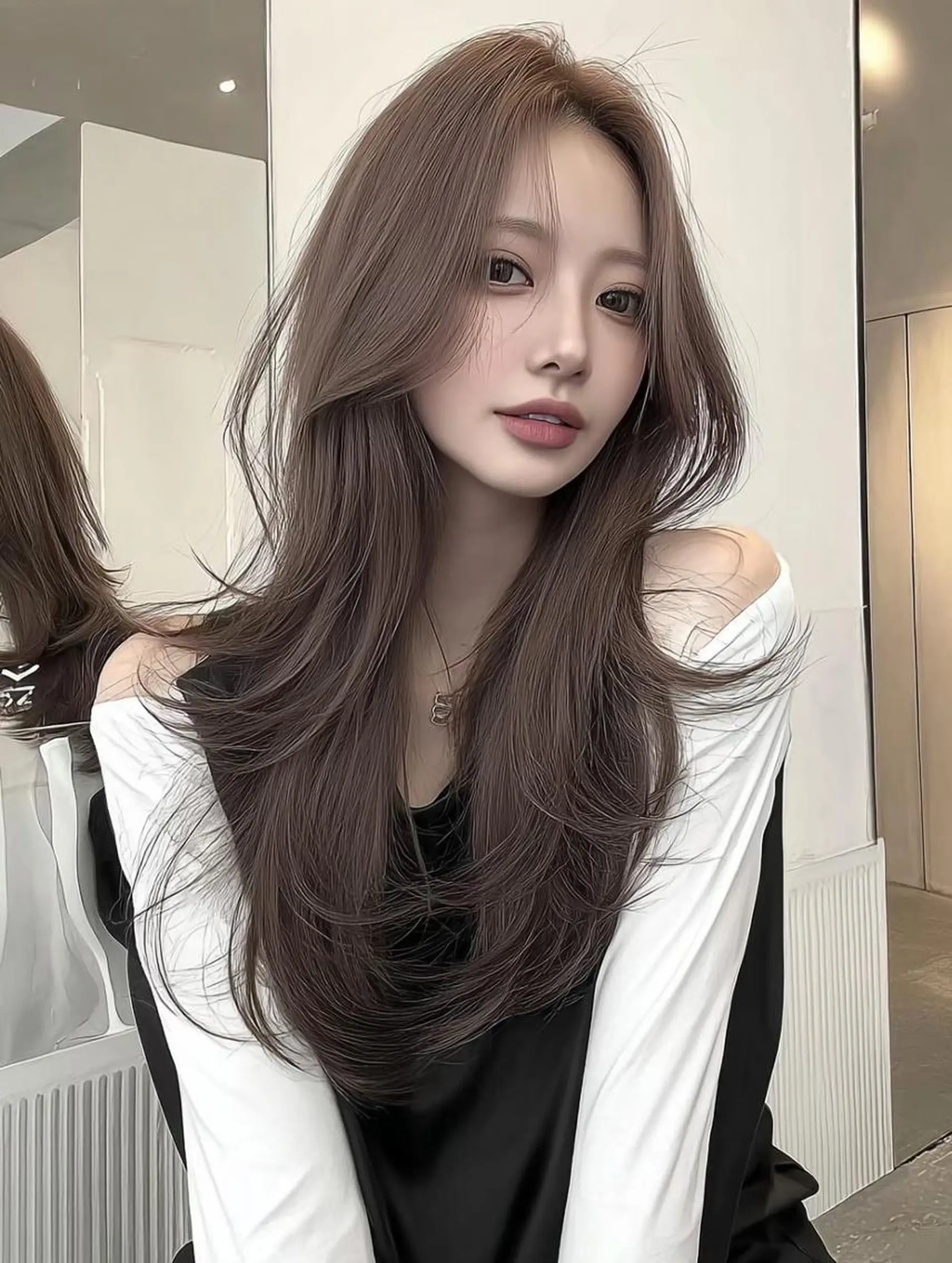 セミロング くびれヘア 顔周りカット 髪質改善 ヨシンモリ 韓国風ヘア カット ヘアカラー トリートメント sasa ササのヘアスタイル