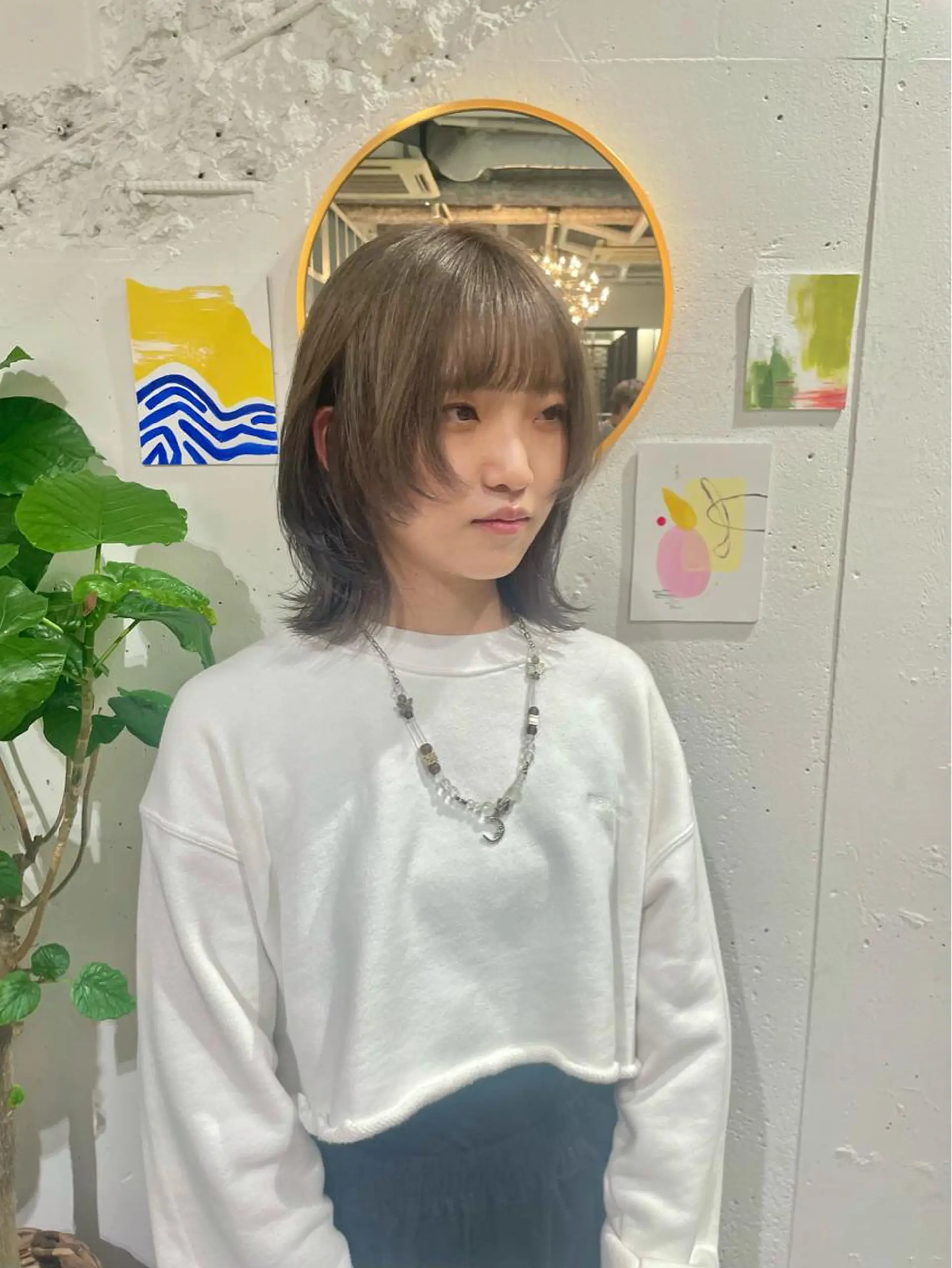 ミディアム カラー グレージュ ウルフカット ヘアカラー ウルフ/似合わせ レイヤー/RIHOのヘアスタイル