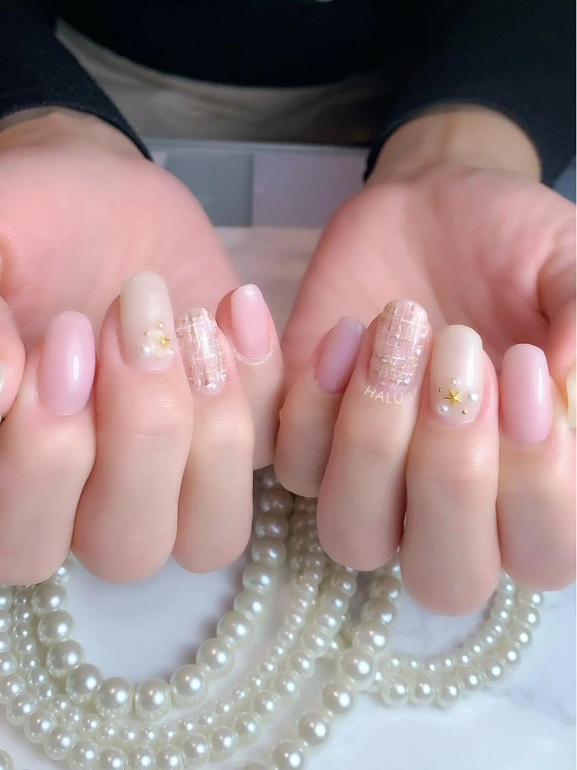 ネイル ピンク ツイードネイル HALU ハルのネイルデザイン