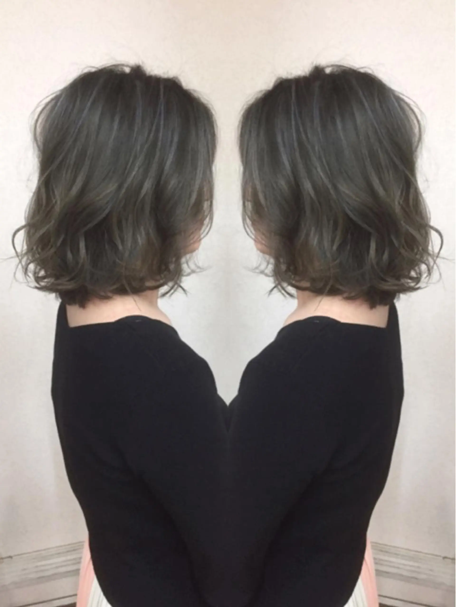 ミディアム カラー パーマ グレージュ ハイライトカラー 外国人風カラー ハイライト ヘアカラー 三輪 太一のヘアスタイル